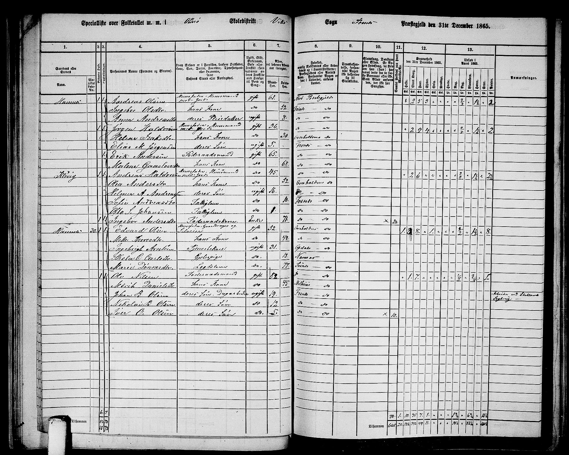 RA, 1865 census for Fosnes, 1865, p. 38