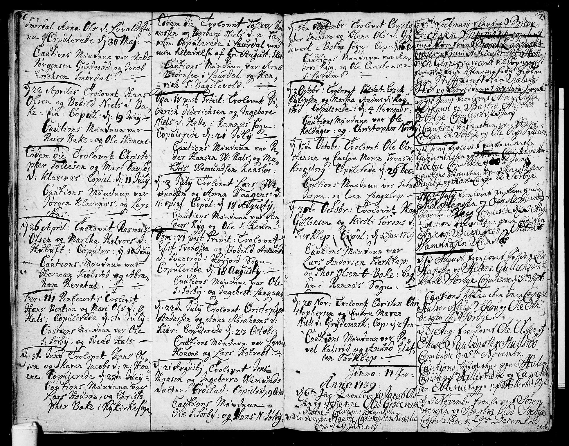 Våle kirkebøker, AV/SAKO-A-334/F/Fa/L0003: Parish register (official) no. I 3, 1732-1773, p. 6-7