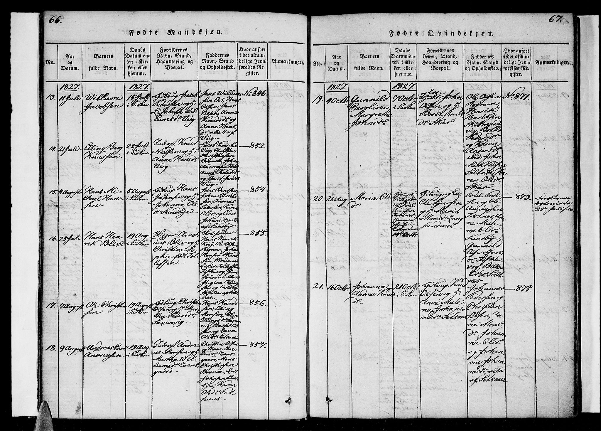 Ministerialprotokoller, klokkerbøker og fødselsregistre - Nordland, SAT/A-1459/847/L0665: Parish register (official) no. 847A05, 1818-1841, p. 66-67