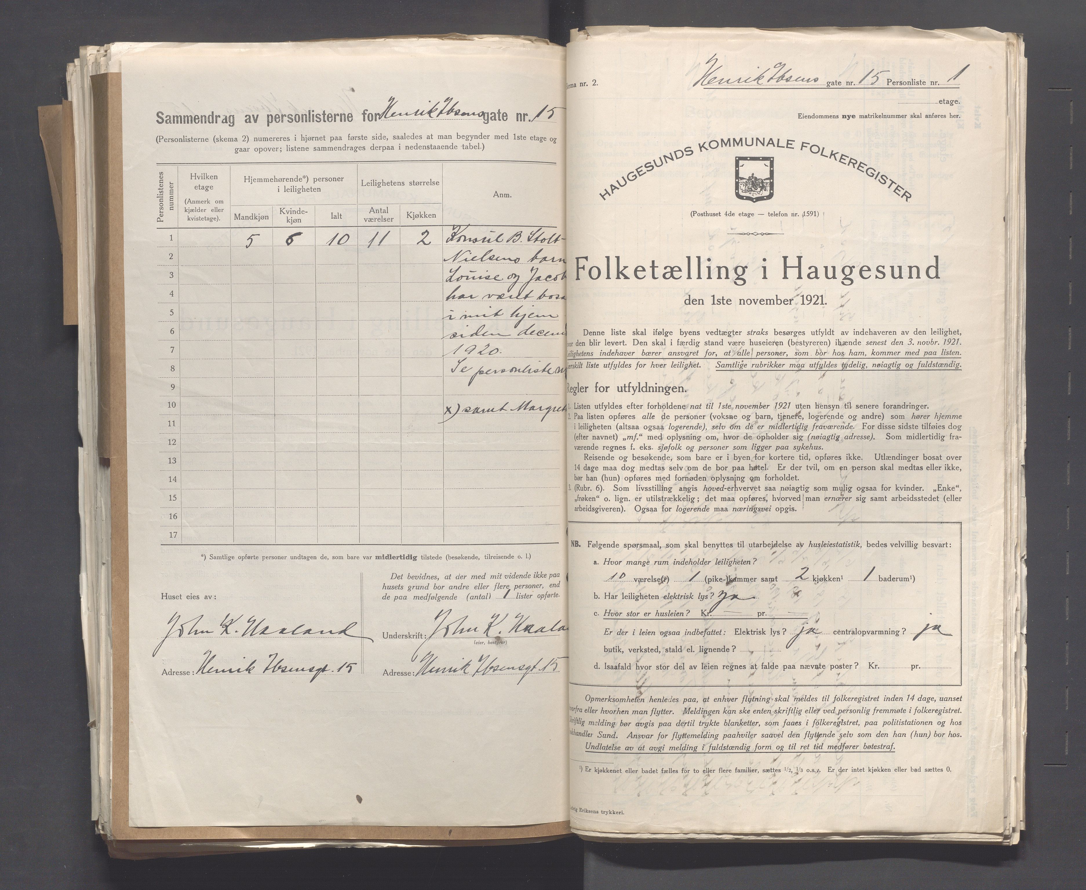 IKAR, Local census 1.11.1921 for Haugesund, 1921, p. 2180