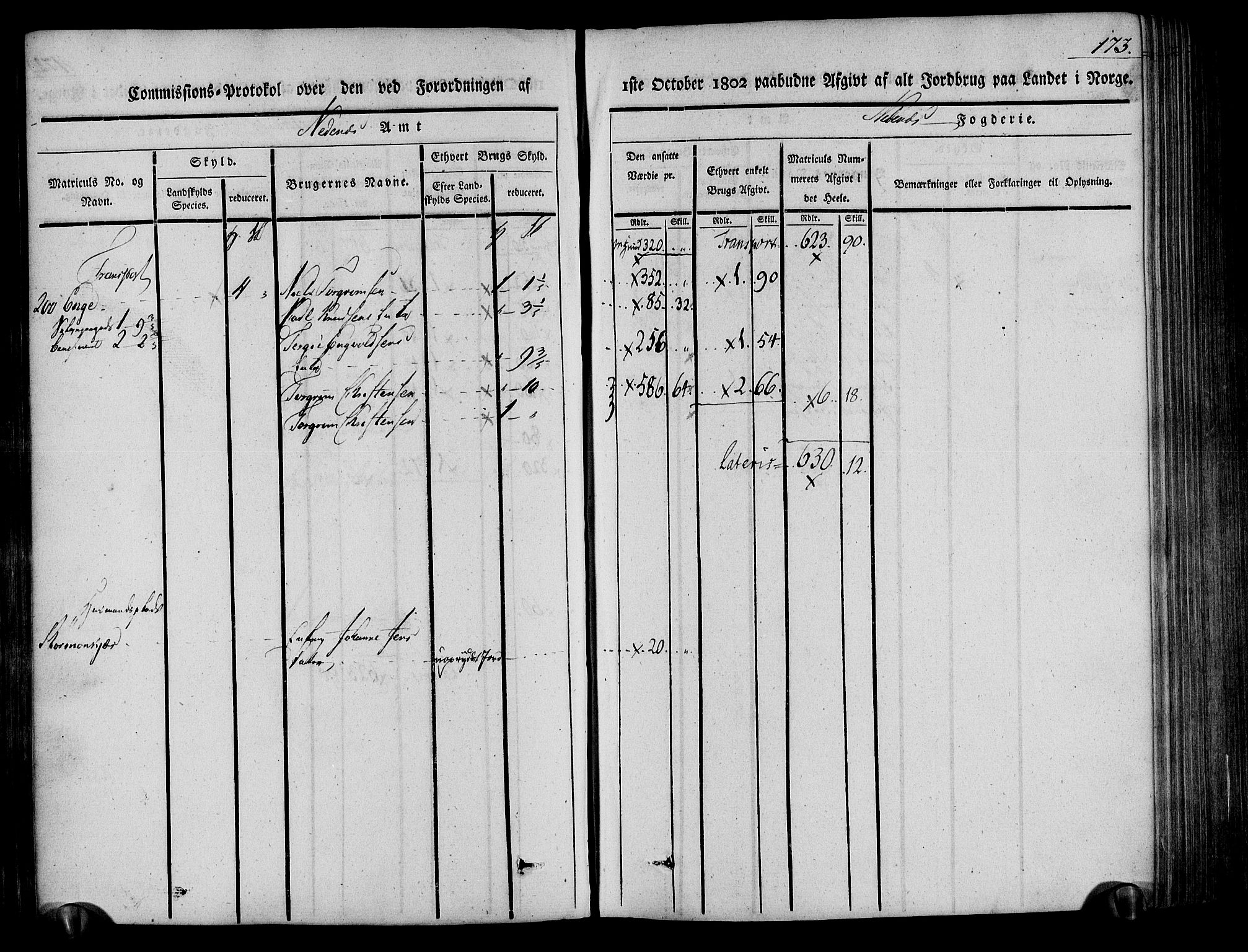 Rentekammeret inntil 1814, Realistisk ordnet avdeling, AV/RA-EA-4070/N/Ne/Nea/L0078: Nedenes fogderi. Kommisjonsprotokoll "Nr. 1", for Sand og Bringsvær skipreider, 1803, p. 173