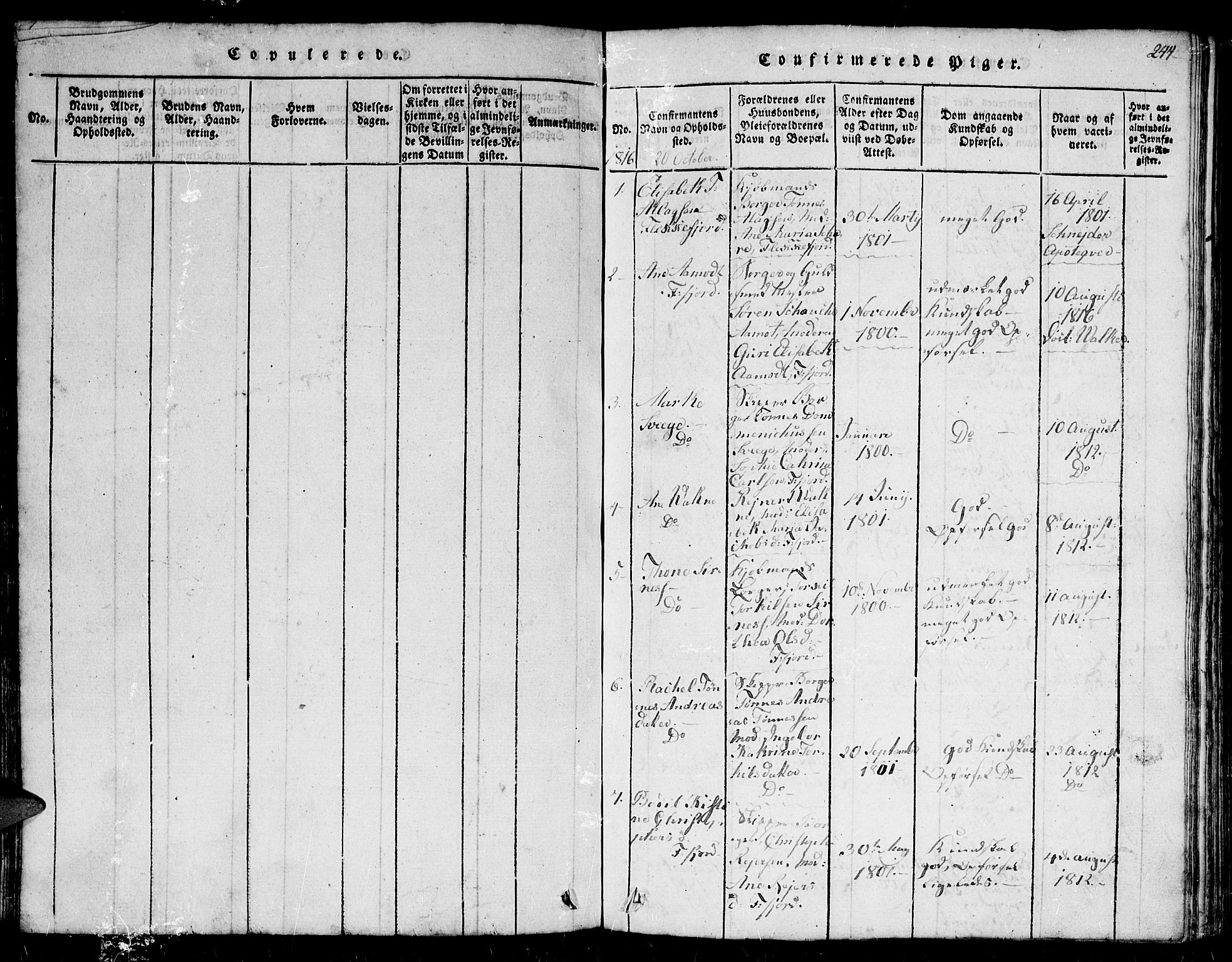 Flekkefjord sokneprestkontor, SAK/1111-0012/F/Fb/Fbc/L0003: Parish register (copy) no. B 3, 1815-1826, p. 244