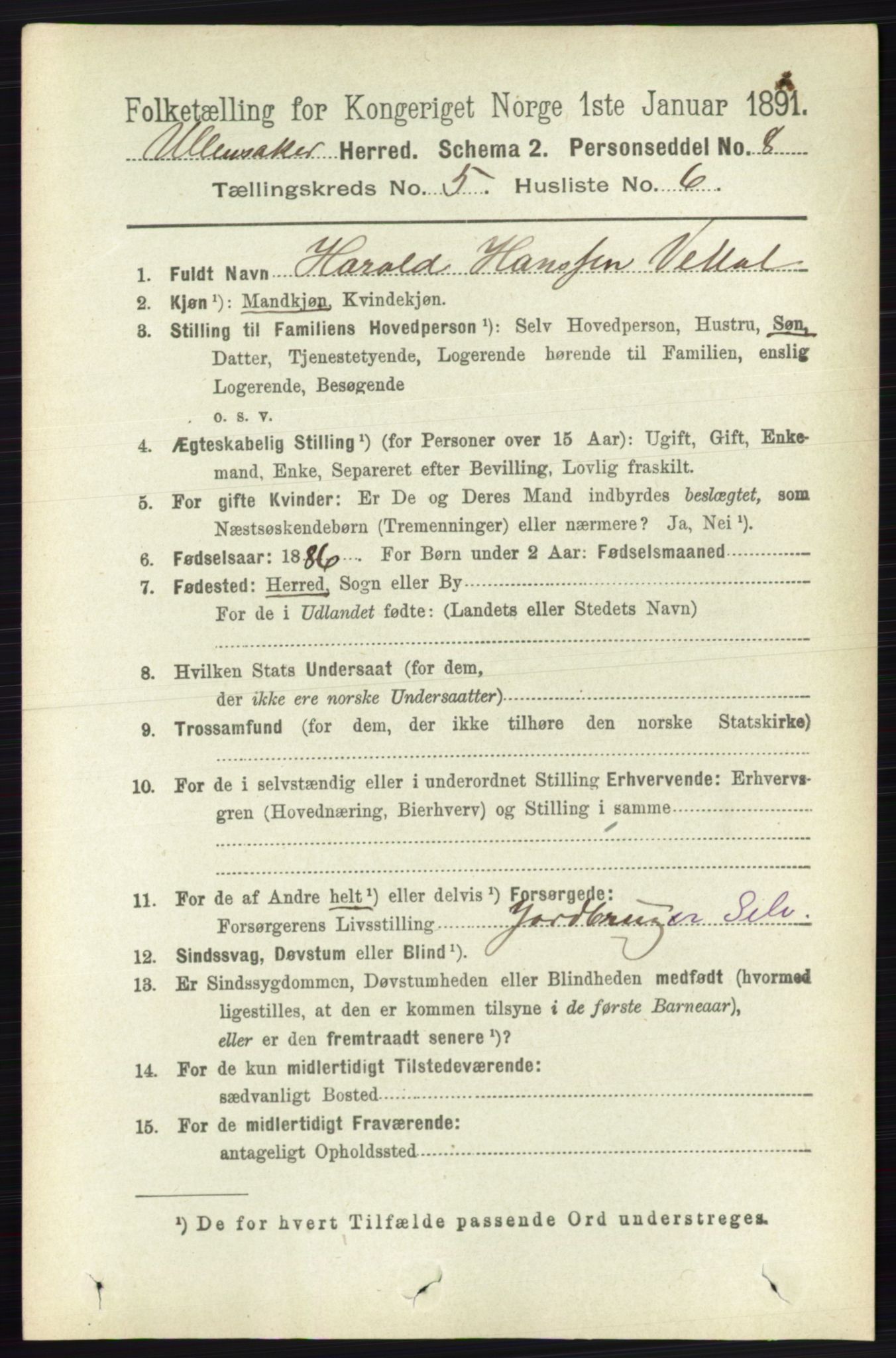 RA, 1891 census for 0235 Ullensaker, 1891, p. 2135