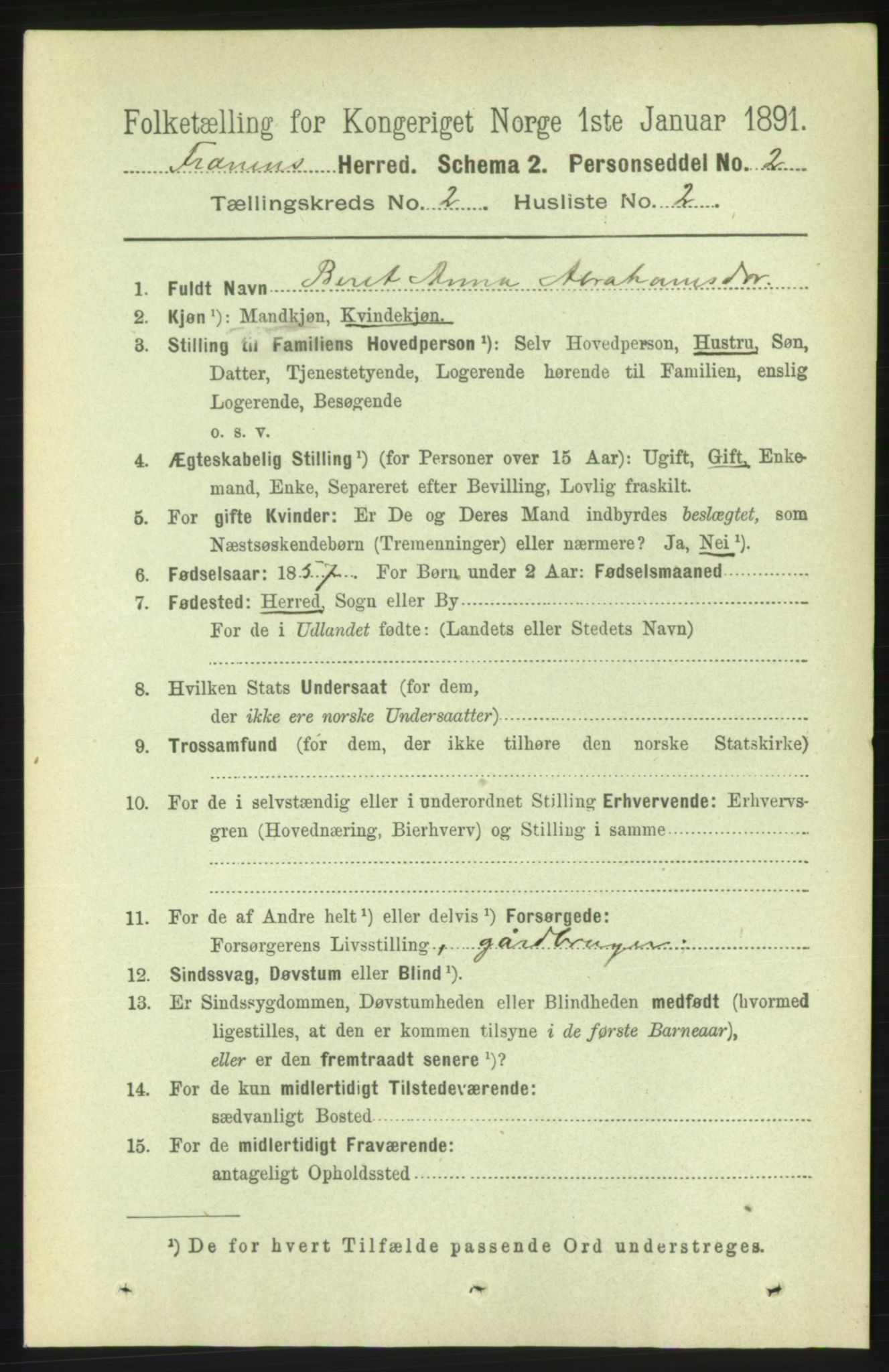 RA, 1891 census for 1548 Fræna, 1891, p. 492