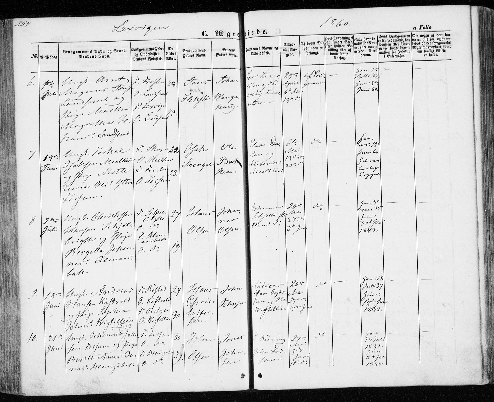 Ministerialprotokoller, klokkerbøker og fødselsregistre - Nord-Trøndelag, SAT/A-1458/701/L0008: Parish register (official) no. 701A08 /1, 1854-1863, p. 259