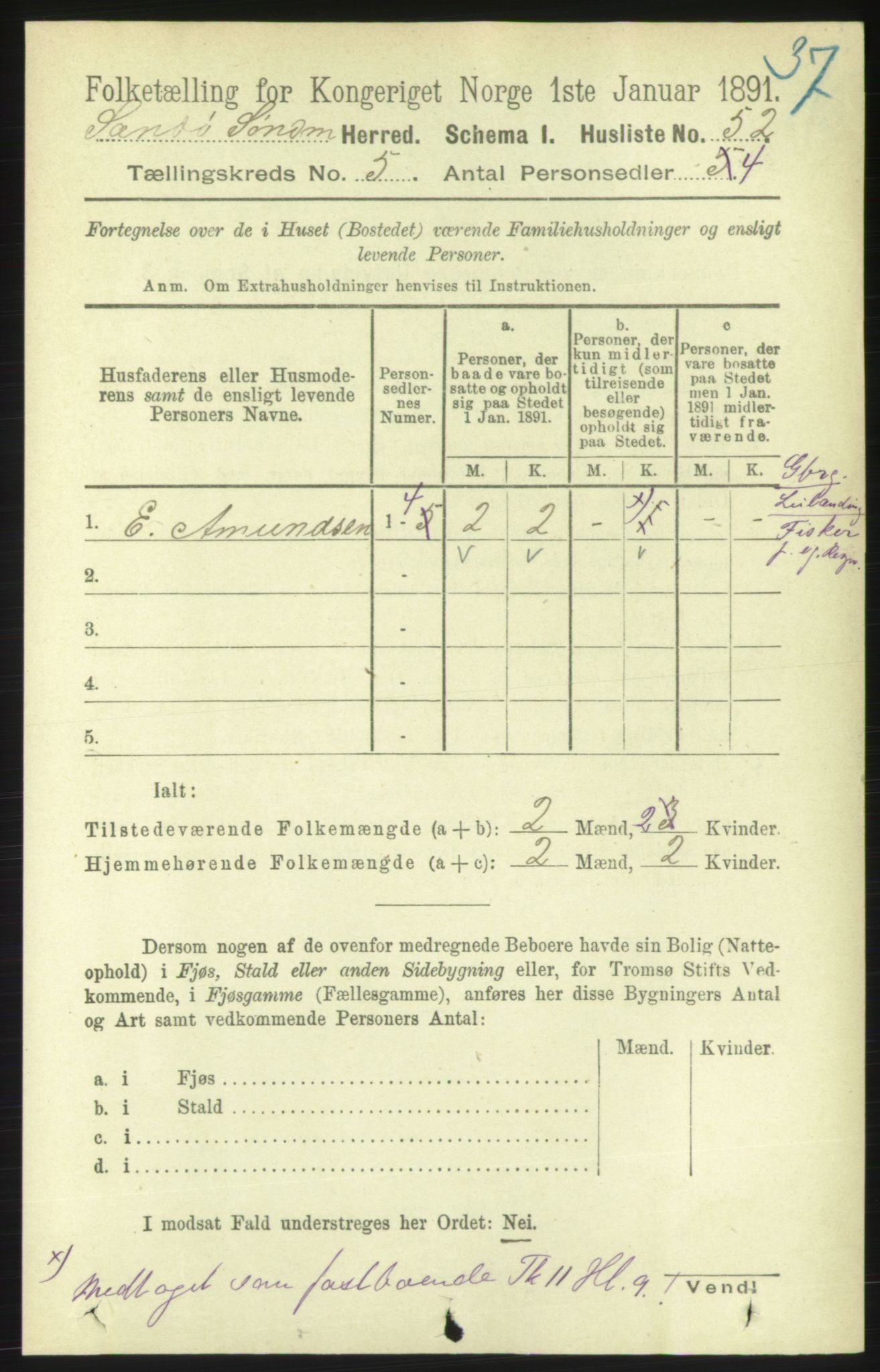 RA, 1891 census for 1514 Sande, 1891, p. 701