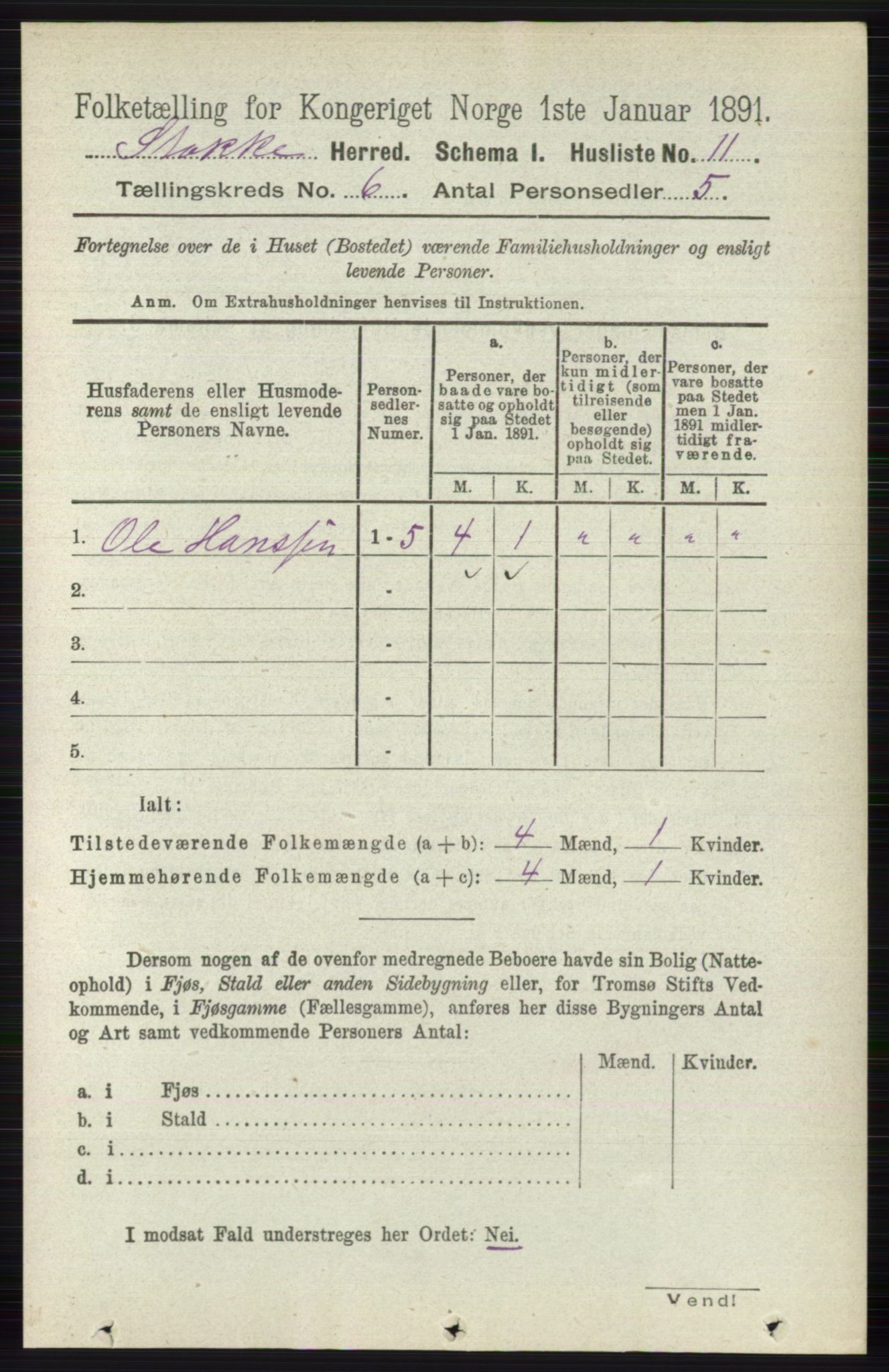 RA, 1891 census for 0720 Stokke, 1891, p. 3684