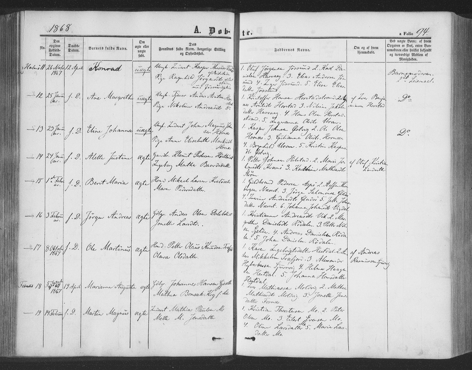 Ministerialprotokoller, klokkerbøker og fødselsregistre - Nord-Trøndelag, SAT/A-1458/773/L0615: Parish register (official) no. 773A06, 1857-1870, p. 94