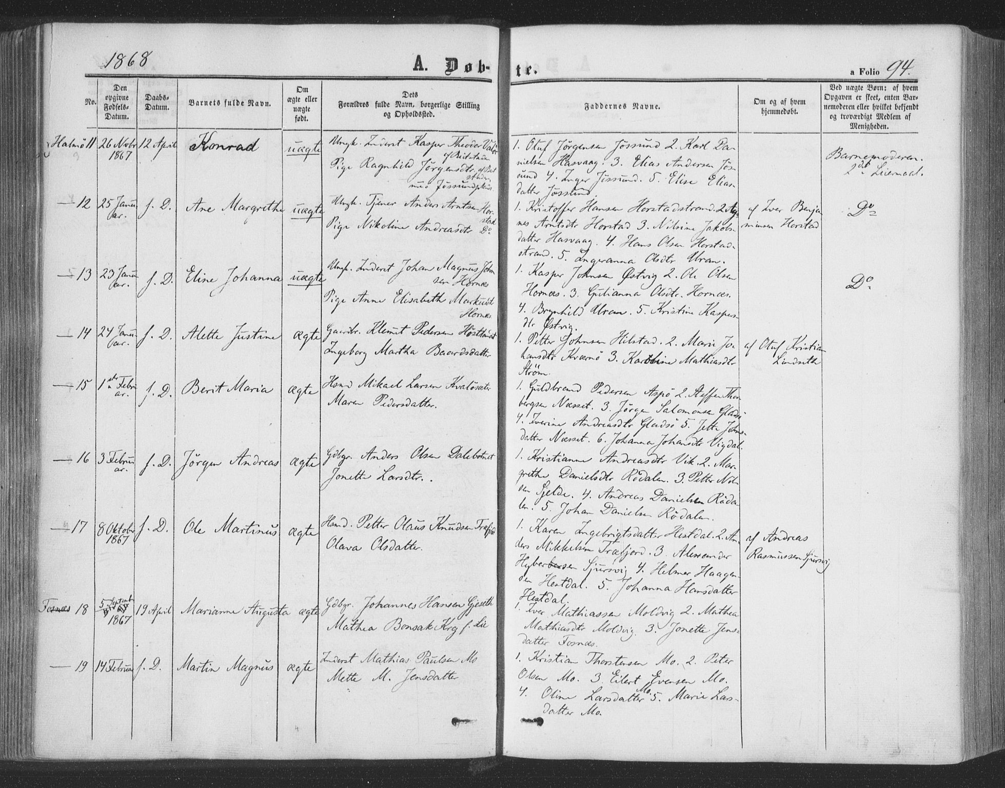 Ministerialprotokoller, klokkerbøker og fødselsregistre - Nord-Trøndelag, AV/SAT-A-1458/773/L0615: Parish register (official) no. 773A06, 1857-1870, p. 94