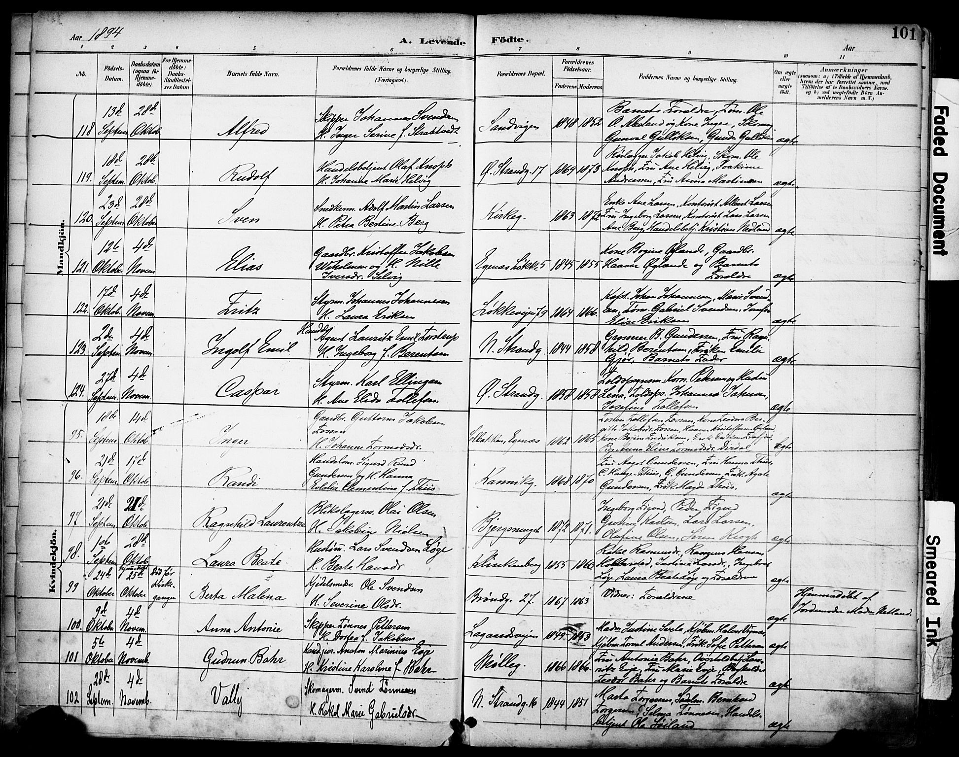 Domkirken sokneprestkontor, AV/SAST-A-101812/001/30/30BA/L0030: Parish register (official) no. A 29, 1889-1902, p. 101