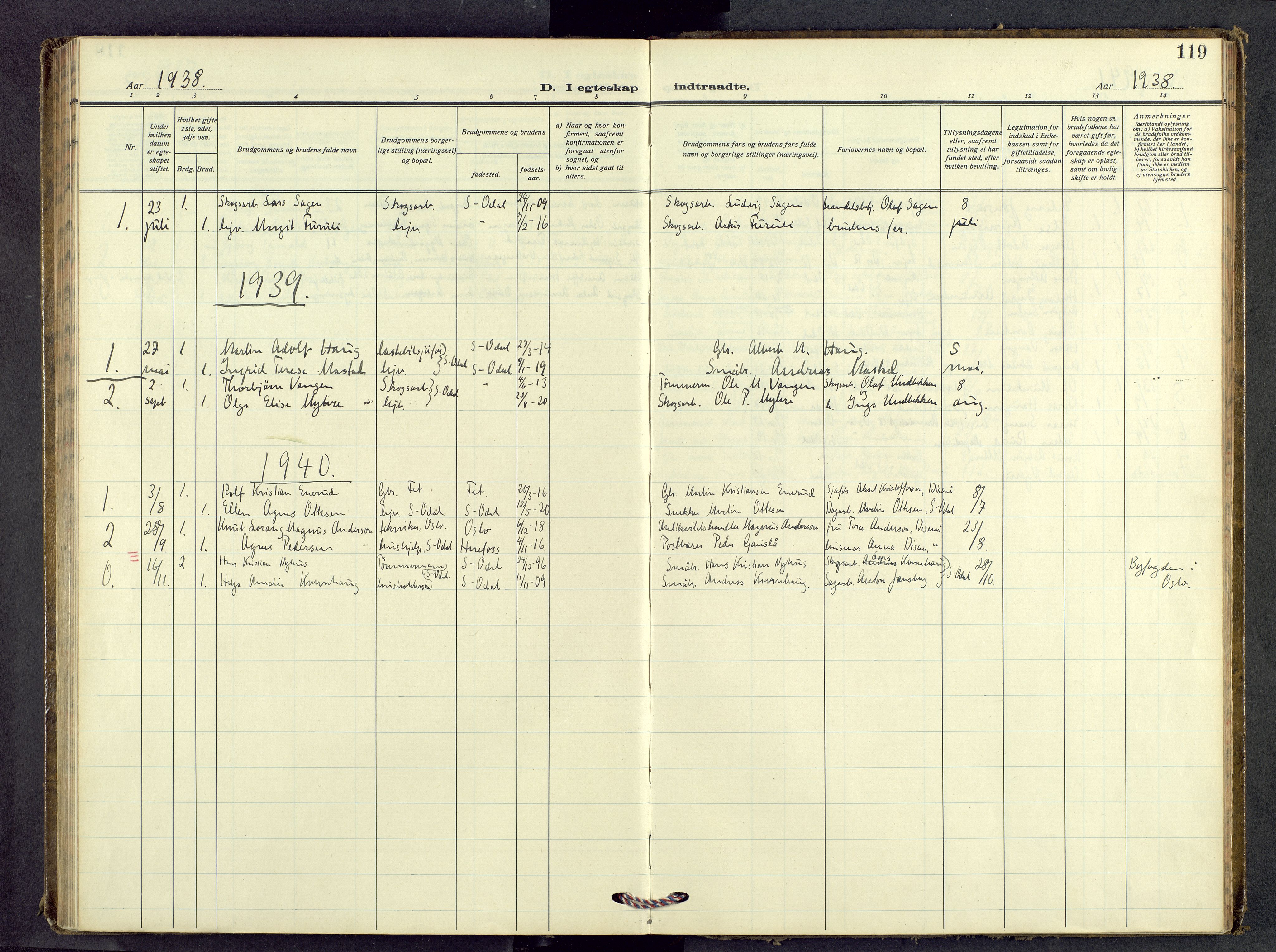 Sør-Odal prestekontor, SAH/PREST-030/H/Ha/Haa/L0018: Parish register (official) no. 18, 1937-1968, p. 119