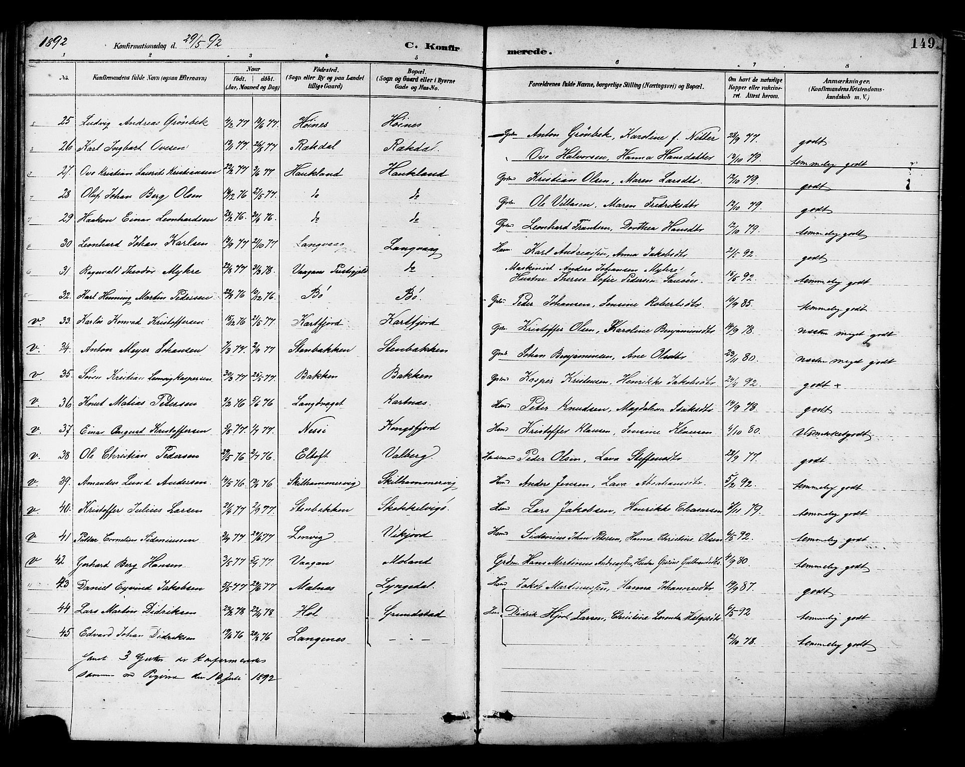 Ministerialprotokoller, klokkerbøker og fødselsregistre - Nordland, AV/SAT-A-1459/880/L1133: Parish register (official) no. 880A07, 1888-1898, p. 149