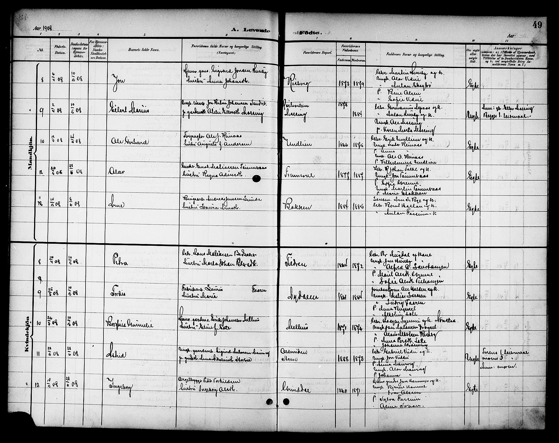 Ministerialprotokoller, klokkerbøker og fødselsregistre - Nord-Trøndelag, AV/SAT-A-1458/714/L0135: Parish register (copy) no. 714C04, 1899-1918, p. 49