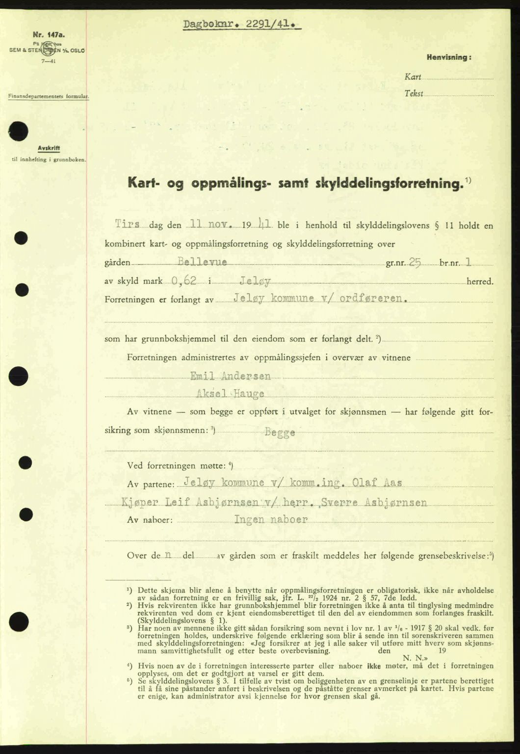 Moss sorenskriveri, SAO/A-10168: Mortgage book no. A9, 1941-1942, Diary no: : 2291/1941