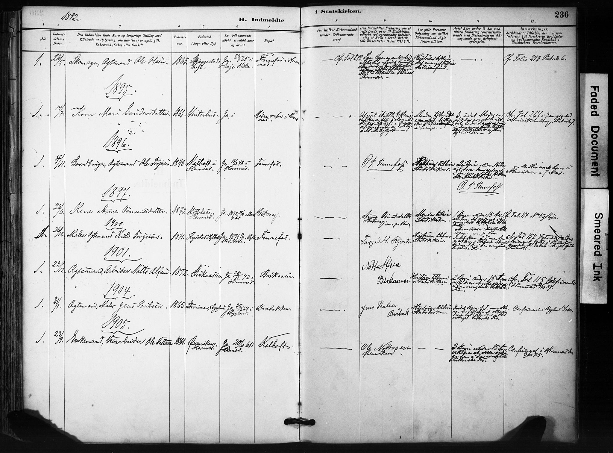 Evje sokneprestkontor, SAK/1111-0008/F/Fa/Fab/L0003: Parish register (official) no. A 3, 1884-1909, p. 236