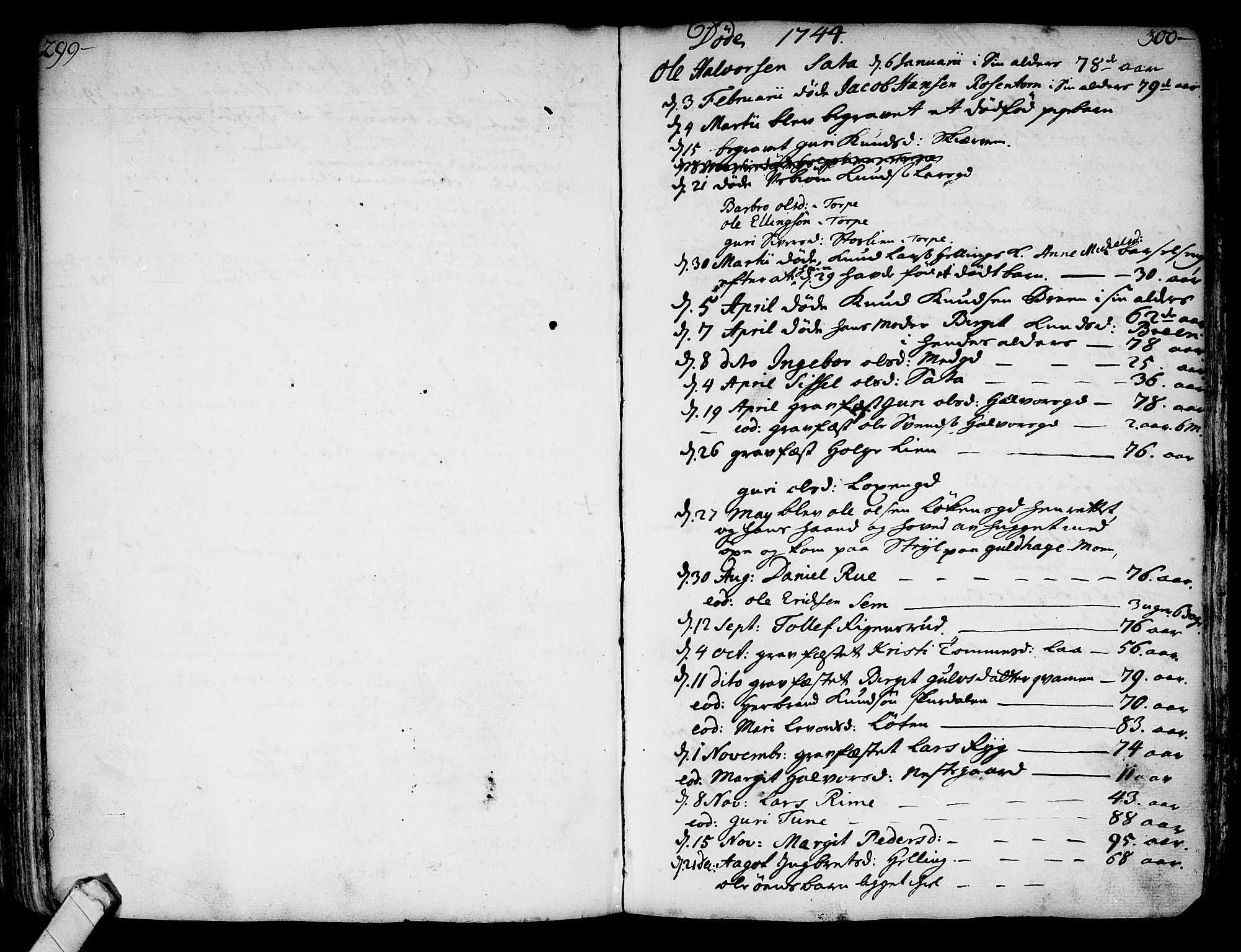 Ål kirkebøker, SAKO/A-249/F/Fa/L0001: Parish register (official) no. I 1, 1744-1769, p. 299-300