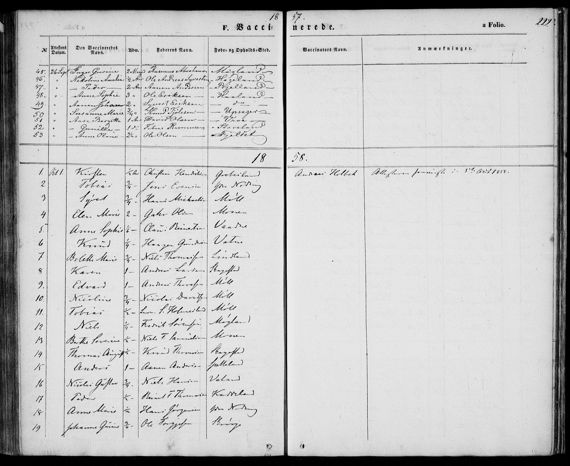 Holum sokneprestkontor, AV/SAK-1111-0022/F/Fa/Faa/L0005: Parish register (official) no. A 5, 1850-1864, p. 229