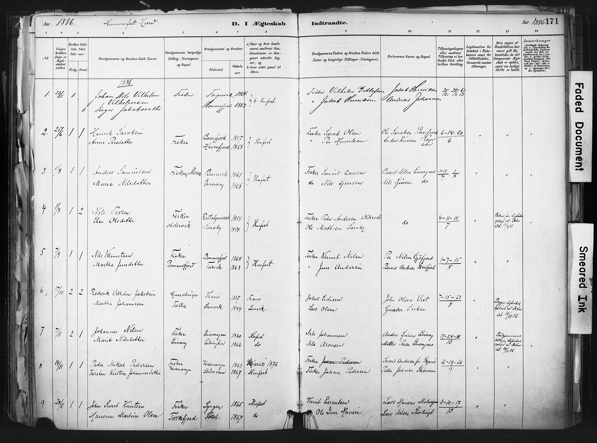 Hammerfest sokneprestkontor, SATØ/S-1347: Parish register (official) no. 11 /1, 1885-1897, p. 171