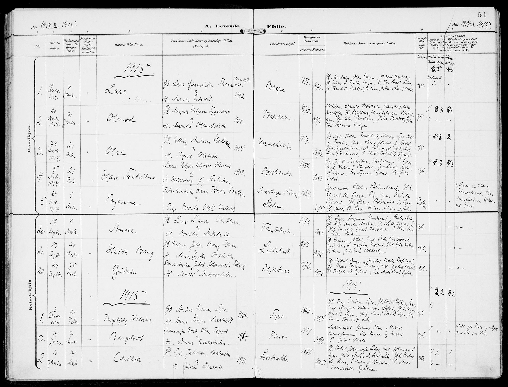 Ulvik sokneprestembete, SAB/A-78801/H/Haa: Parish register (official) no. B  2, 1898-1924, p. 54