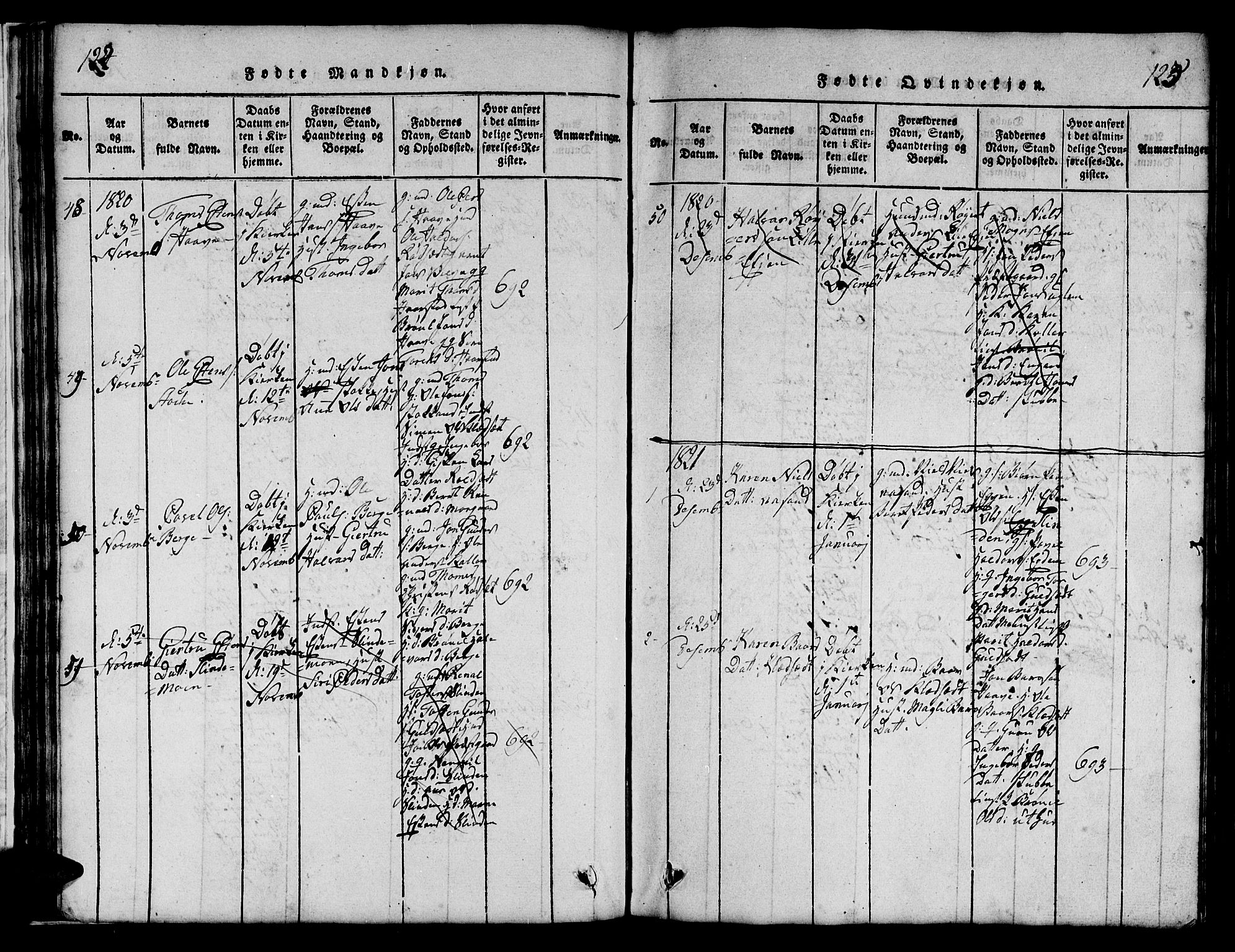Ministerialprotokoller, klokkerbøker og fødselsregistre - Sør-Trøndelag, SAT/A-1456/695/L1152: Parish register (copy) no. 695C03, 1816-1831, p. 122-123
