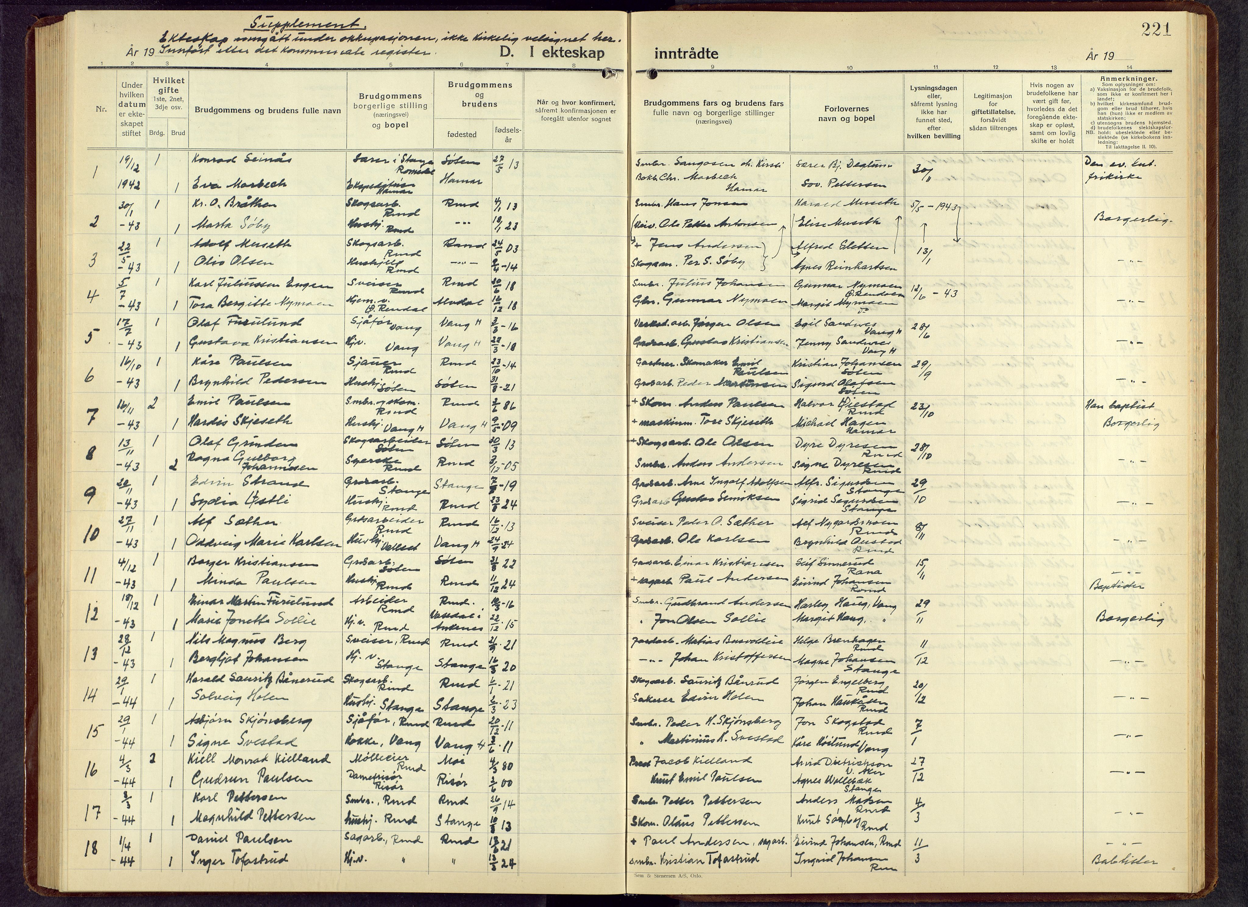 Romedal prestekontor, AV/SAH-PREST-004/L/L0016: Parish register (copy) no. 16, 1940-1958, p. 221