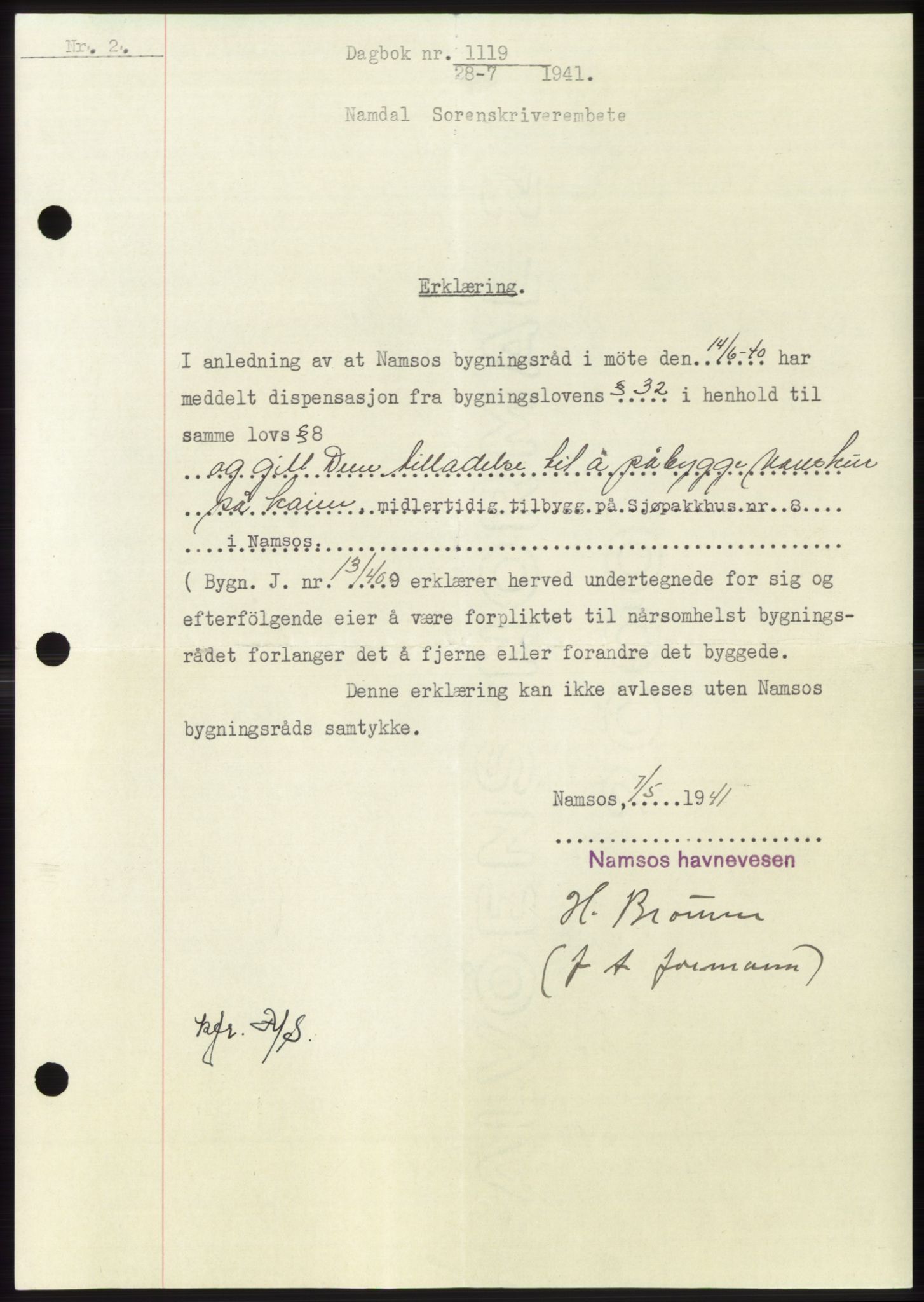 Namdal sorenskriveri, SAT/A-4133/1/2/2C: Mortgage book no. -, 1940-1941, Deed date: 28.07.1941