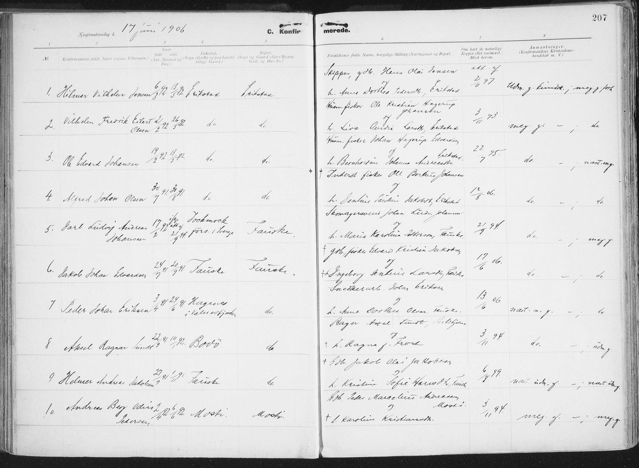 Ministerialprotokoller, klokkerbøker og fødselsregistre - Nordland, AV/SAT-A-1459/849/L0696: Parish register (official) no. 849A08, 1898-1910, p. 207