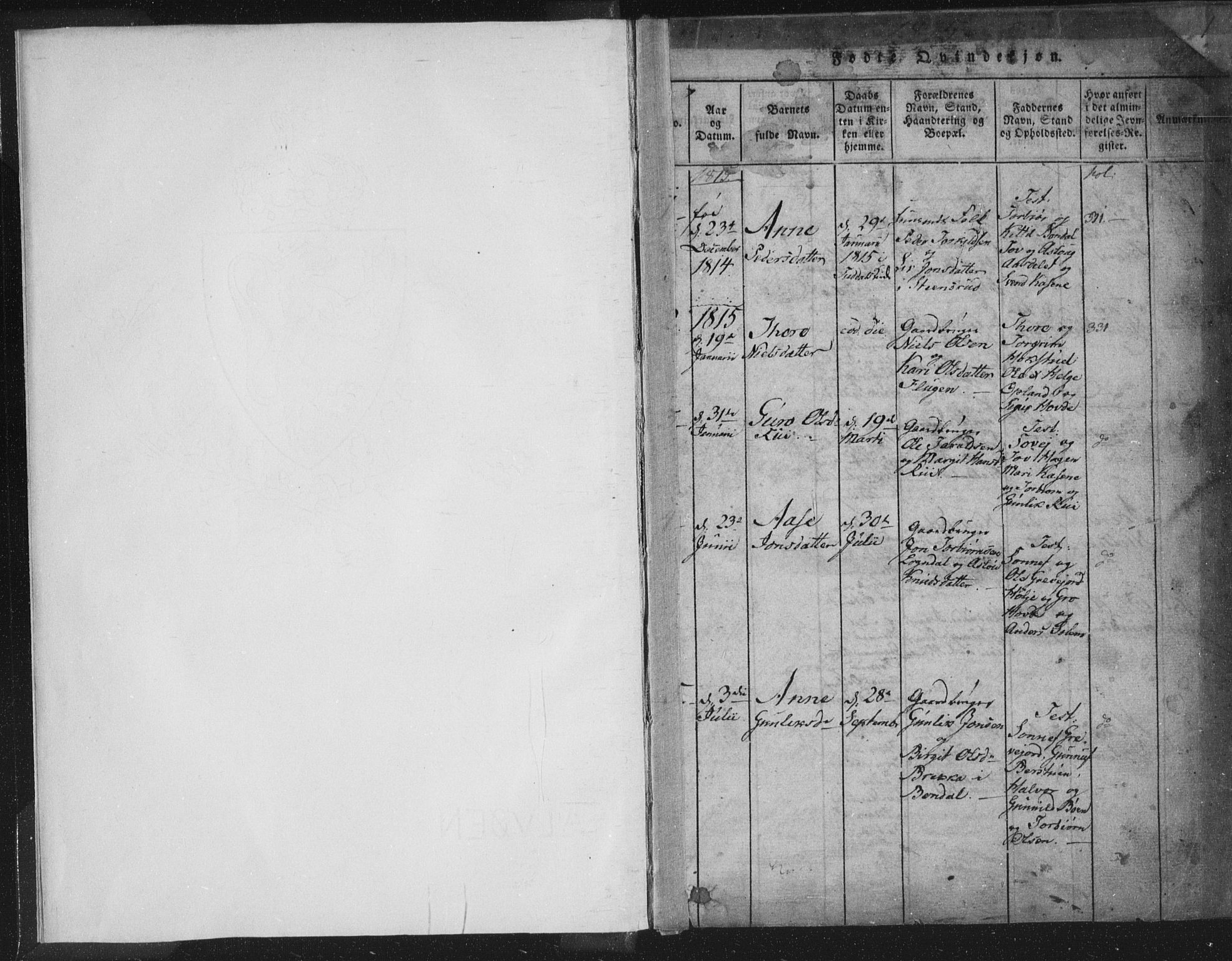 Hjartdal kirkebøker, SAKO/A-270/F/Fc/L0001: Parish register (official) no. III 1, 1815-1843, p. 1