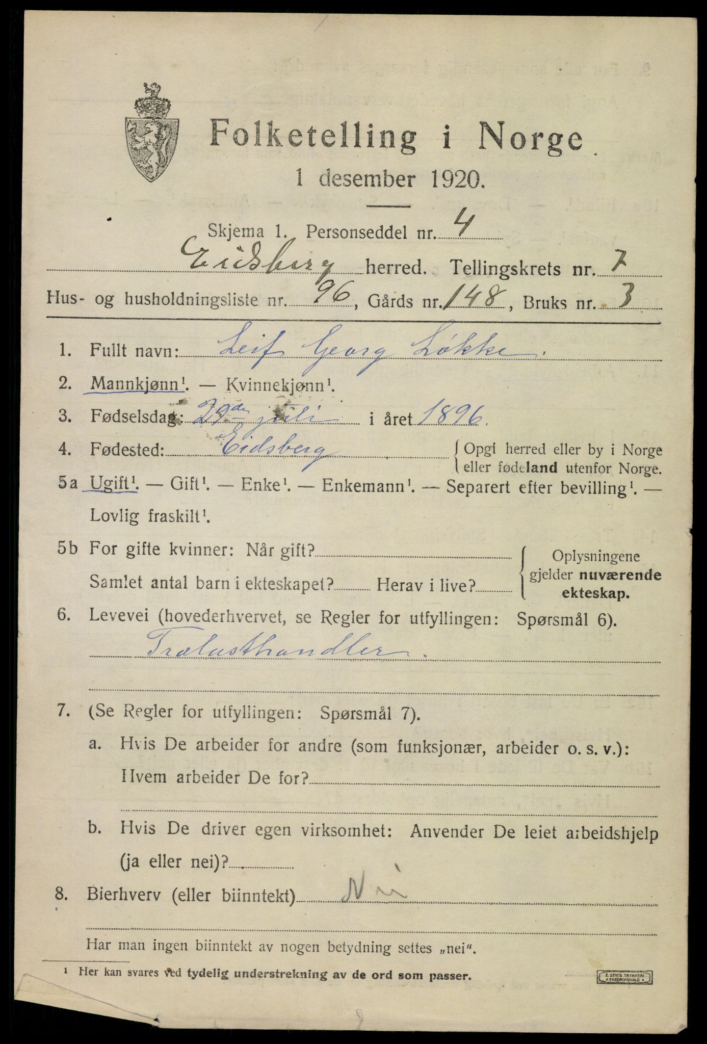 SAO, 1920 census for Eidsberg, 1920, p. 9671