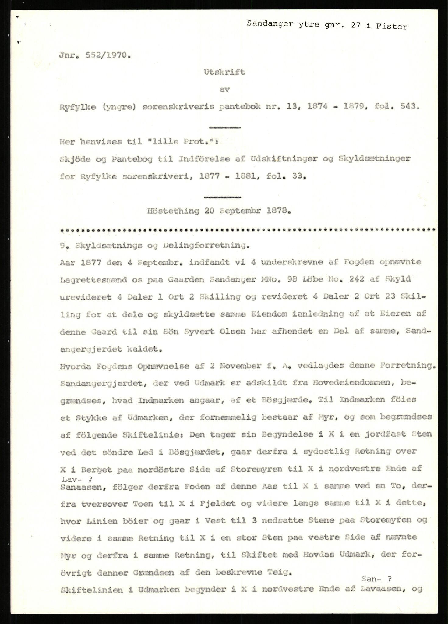 Statsarkivet i Stavanger, SAST/A-101971/03/Y/Yj/L0072: Avskrifter sortert etter gårdsnavn: Sagbakken - Sandstøl indre, 1750-1930, p. 465