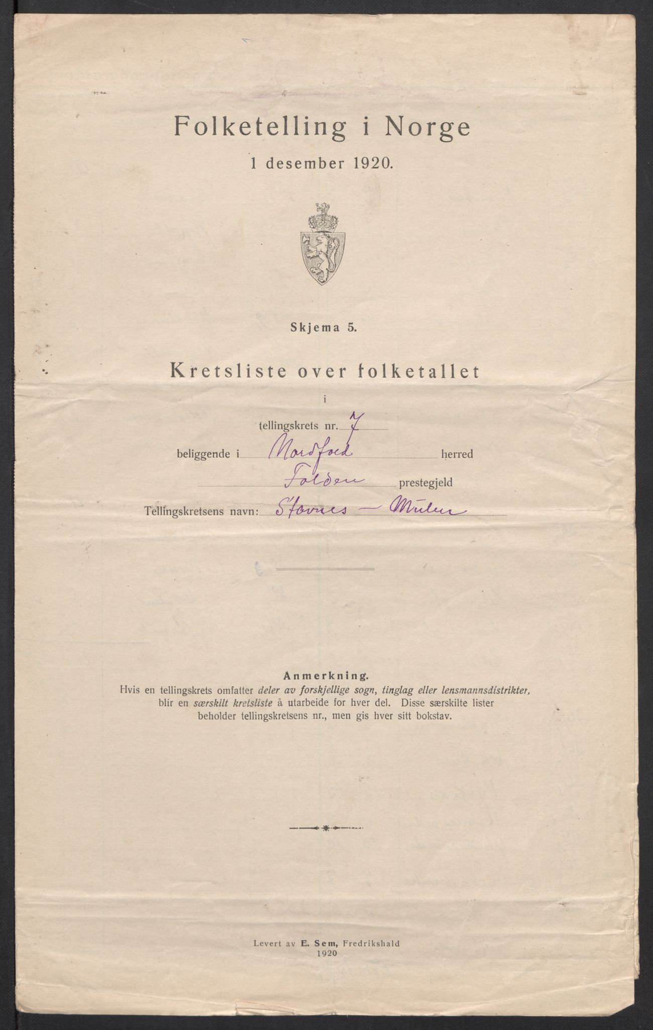SAT, 1920 census for Nordfold, 1920, p. 28