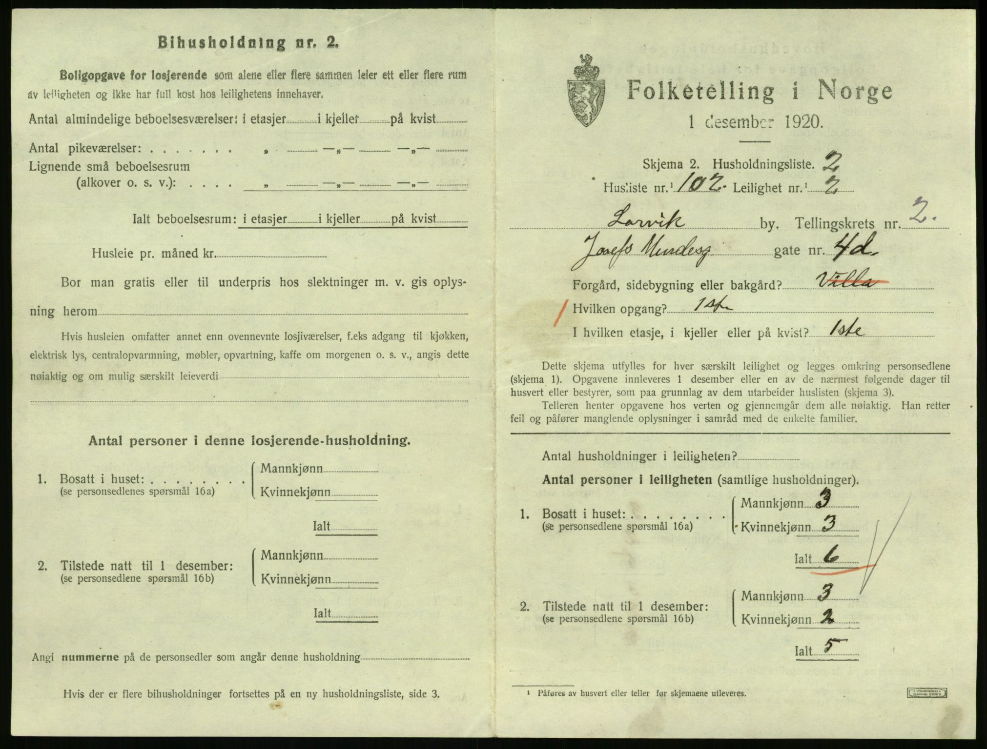 SAKO, 1920 census for Larvik, 1920, p. 3764