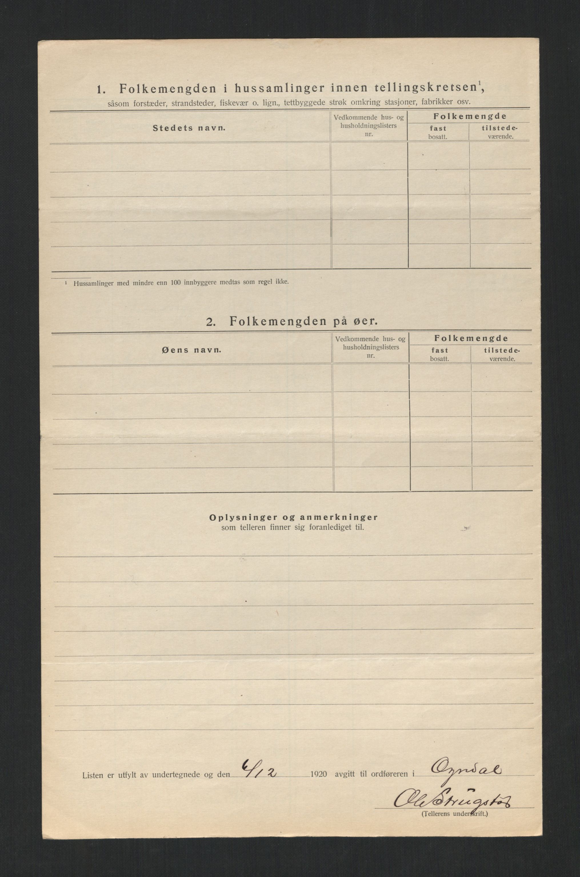 SAT, 1920 census for Ogndal, 1920, p. 22