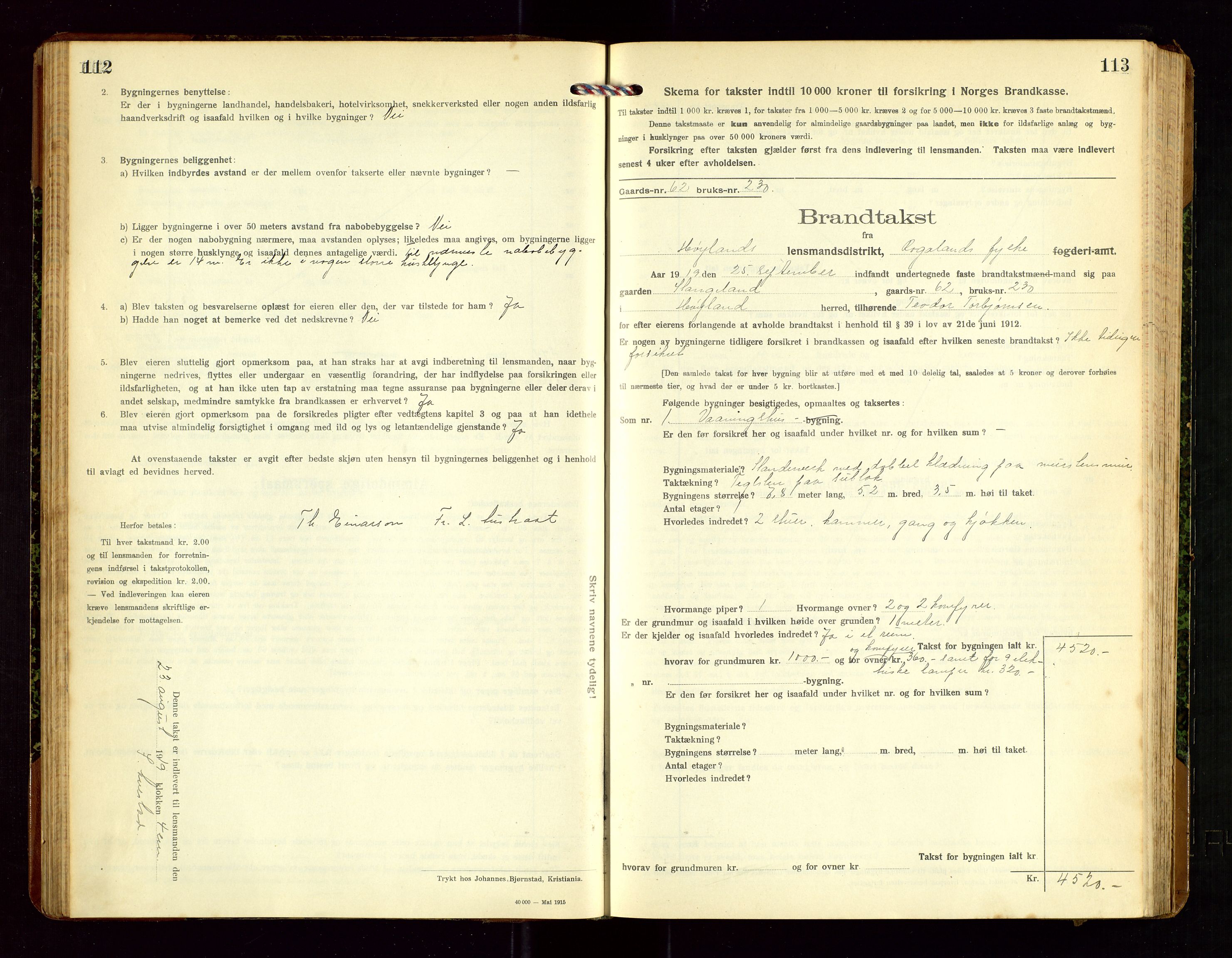 Høyland/Sandnes lensmannskontor, AV/SAST-A-100166/Gob/L0003: "Brandtakstprotokol", 1918-1924, p. 112-113