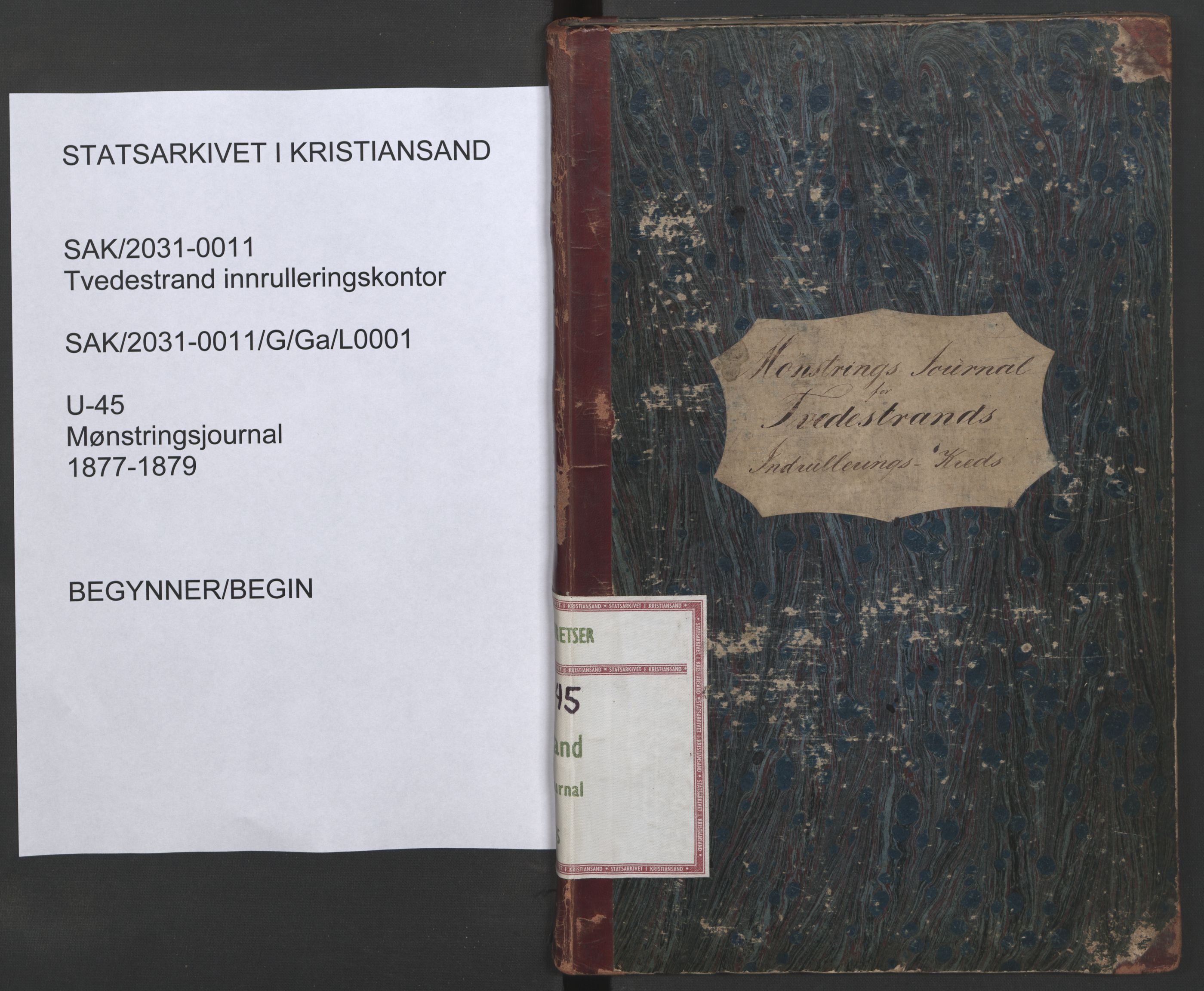 Tvedestrand mønstringskrets, AV/SAK-2031-0011/G/Ga/L0001: Mønstringsjournal, U-45, 1860-1875, p. 1