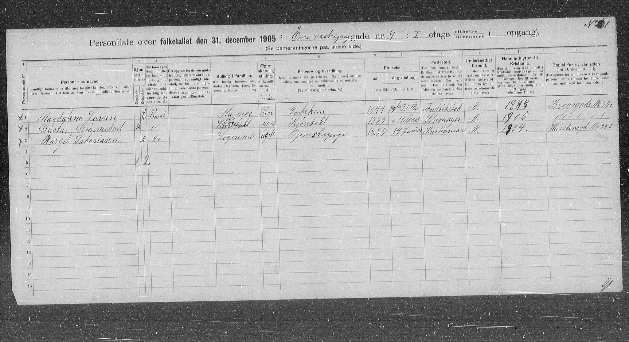 OBA, Municipal Census 1905 for Kristiania, 1905, p. 68363