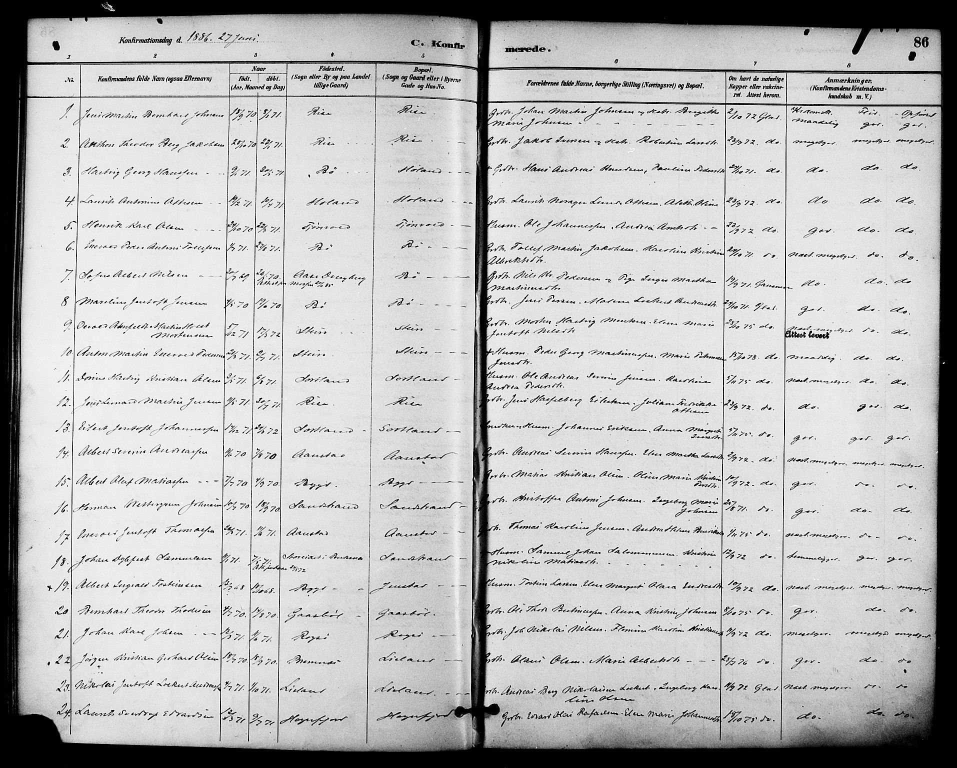 Ministerialprotokoller, klokkerbøker og fødselsregistre - Nordland, AV/SAT-A-1459/895/L1371: Parish register (official) no. 895A06, 1885-1894, p. 86