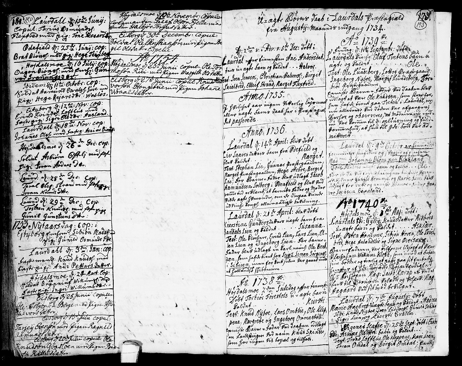 Lårdal kirkebøker, SAKO/A-284/F/Fa/L0002: Parish register (official) no. I 2, 1734-1754, p. 192-193