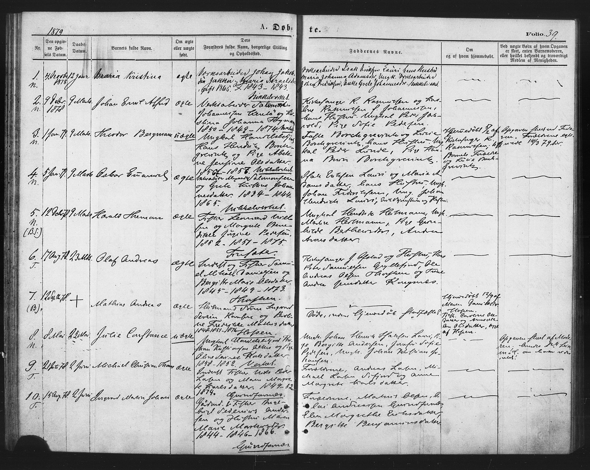 Berg sokneprestkontor, SATØ/S-1318/G/Ga/Gaa/L0003kirke: Parish register (official) no. 3, 1872-1879, p. 39