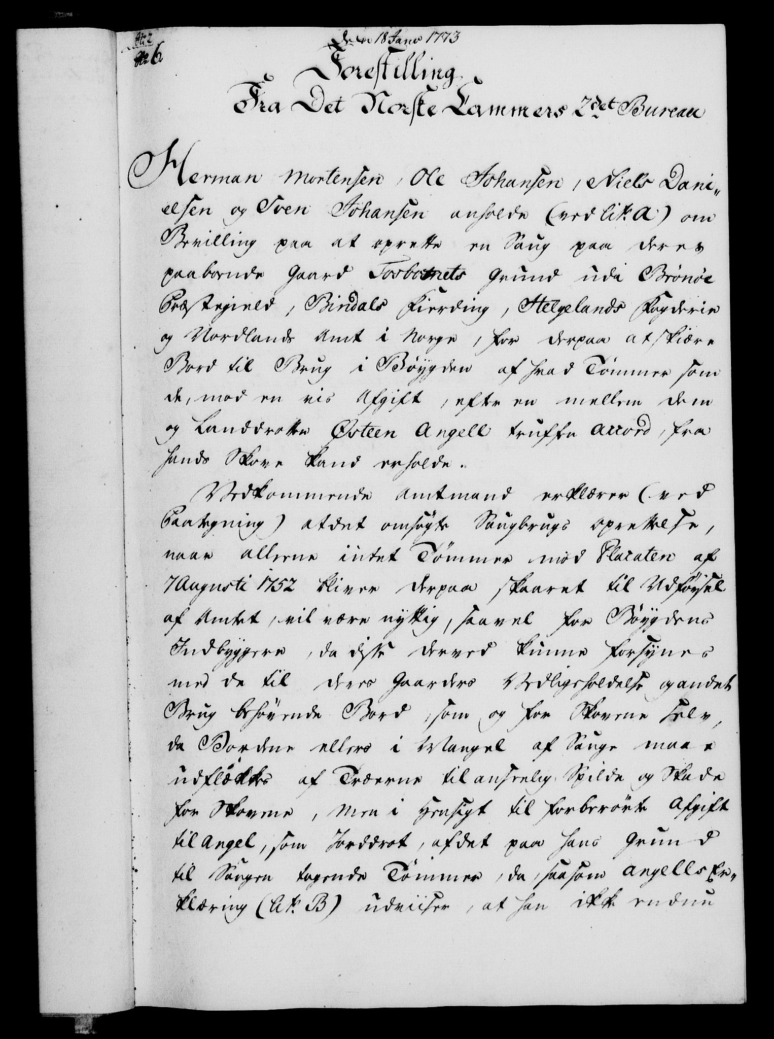 Rentekammeret, Kammerkanselliet, AV/RA-EA-3111/G/Gf/Gfa/L0055: Norsk relasjons- og resolusjonsprotokoll (merket RK 52.55), 1773, p. 40
