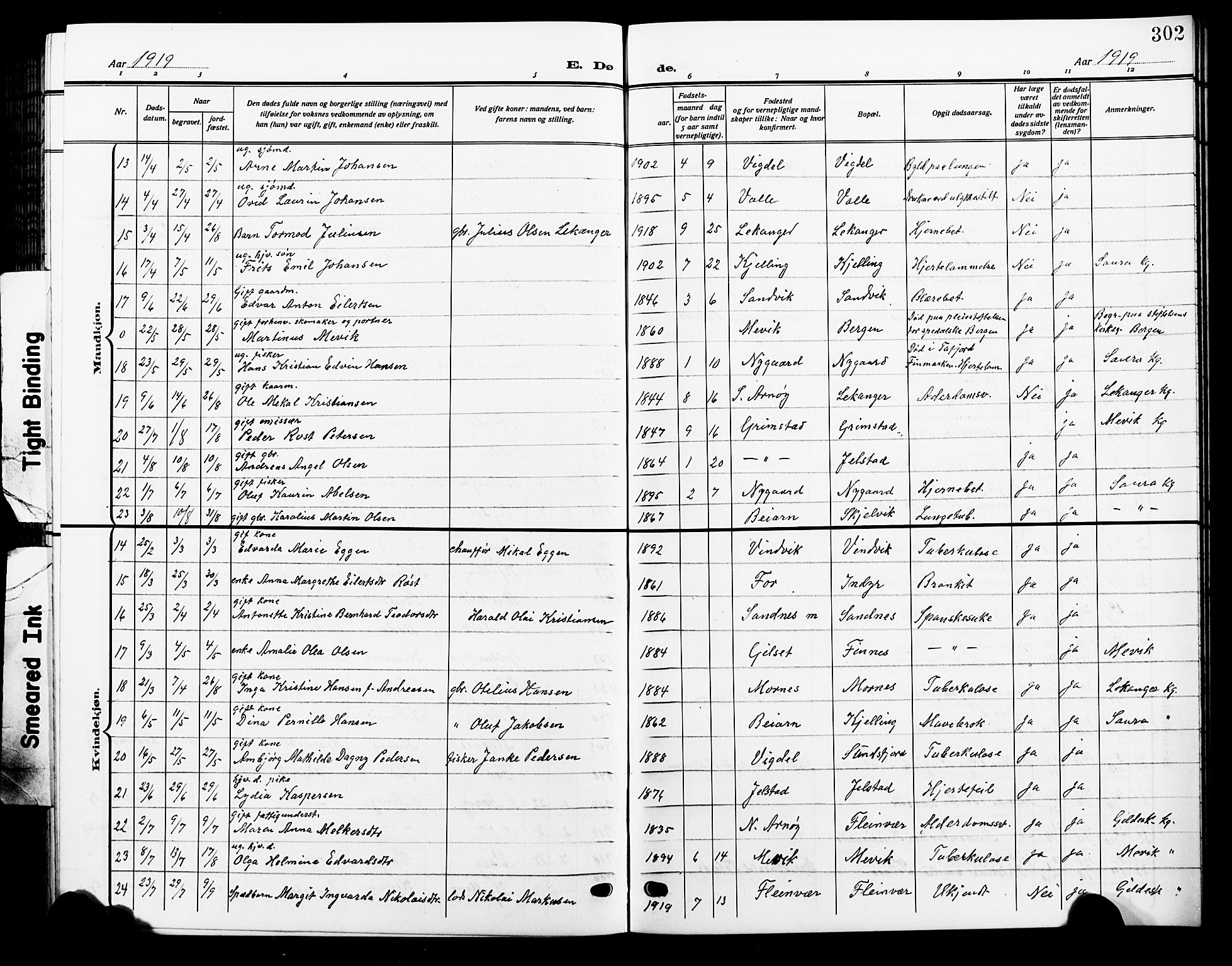 Ministerialprotokoller, klokkerbøker og fødselsregistre - Nordland, SAT/A-1459/805/L0110: Parish register (copy) no. 805C06, 1909-1924, p. 302