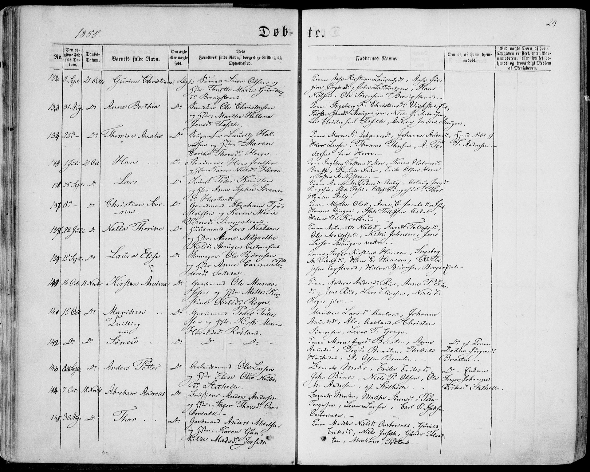 Bamble kirkebøker, AV/SAKO-A-253/F/Fa/L0005: Parish register (official) no. I 5, 1854-1869, p. 24