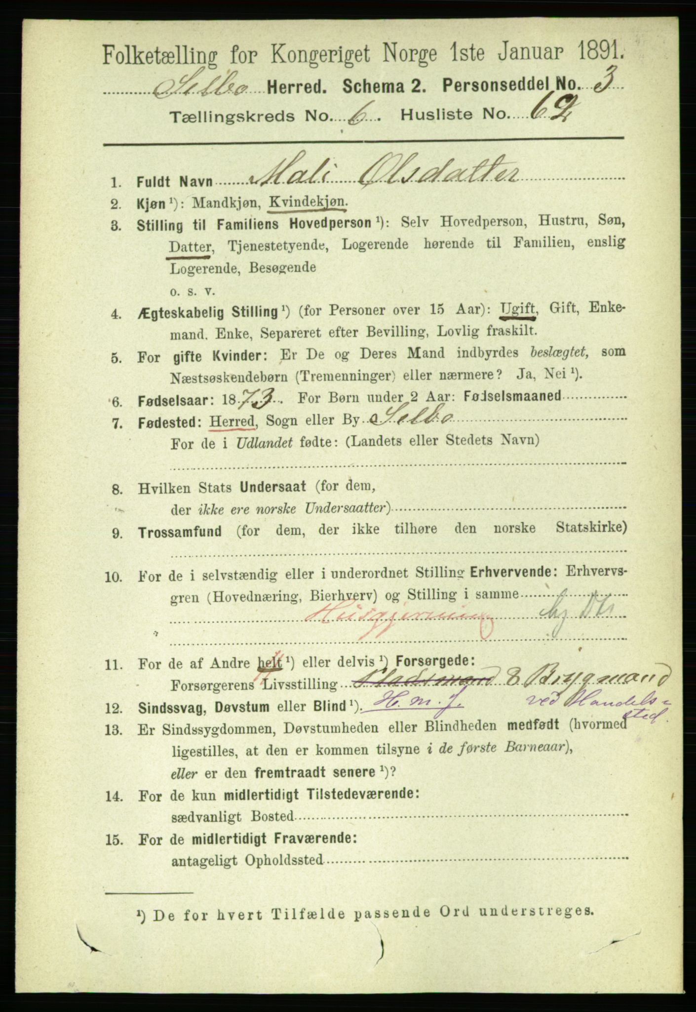 RA, 1891 census for 1664 Selbu, 1891, p. 2509