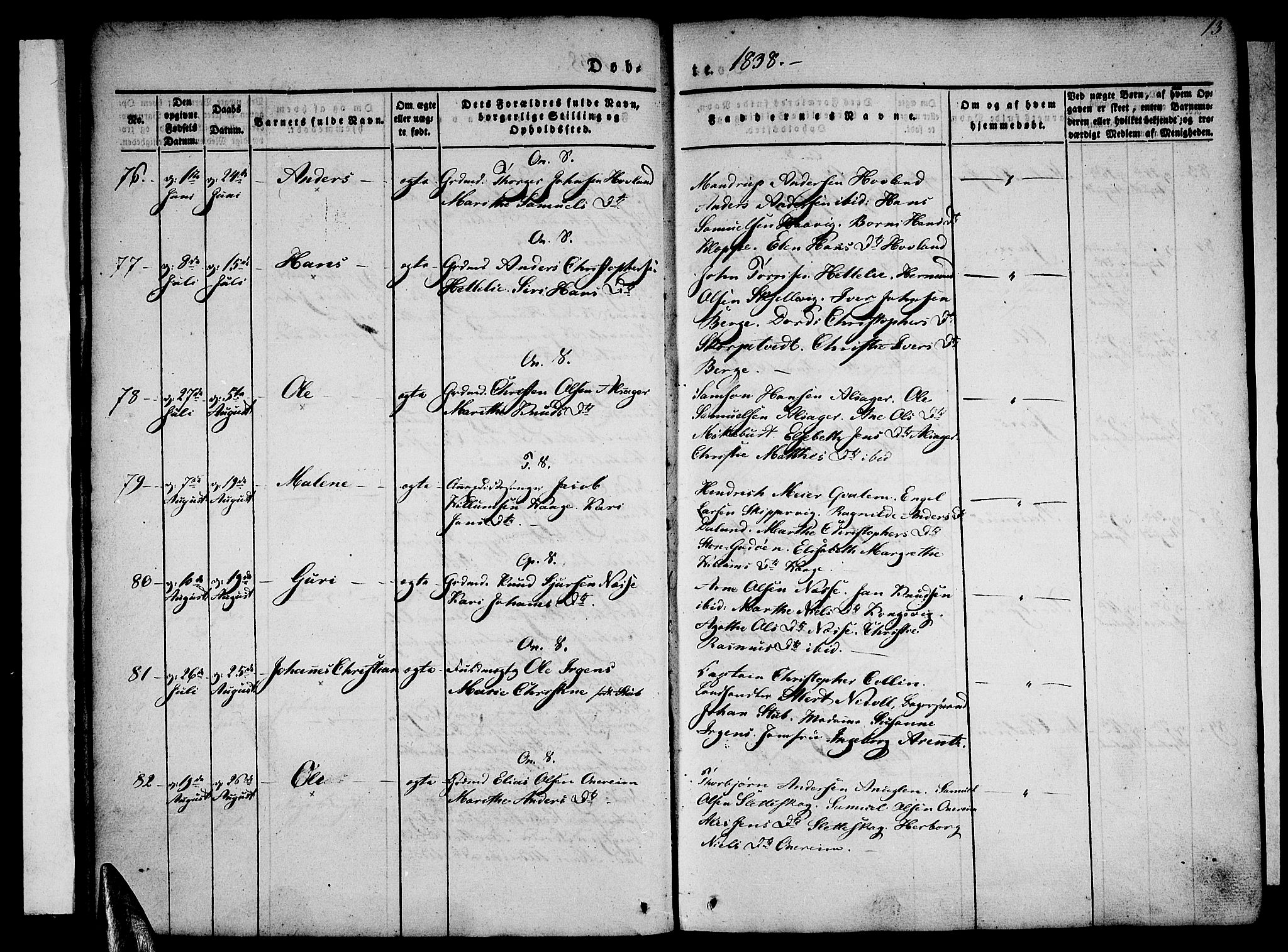 Tysnes sokneprestembete, SAB/A-78601/H/Haa: Parish register (official) no. A 9, 1837-1848, p. 13