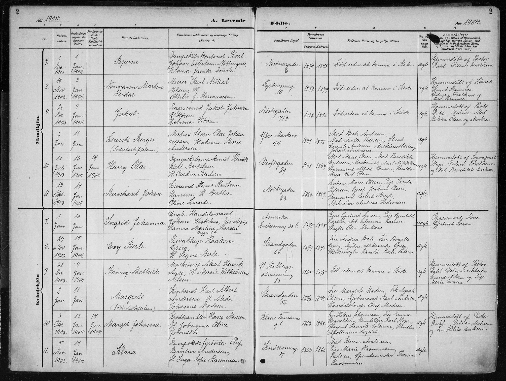 Nykirken Sokneprestembete, AV/SAB-A-77101/H/Haa/L0019: Parish register (official) no. B 7, 1904-1916, p. 2