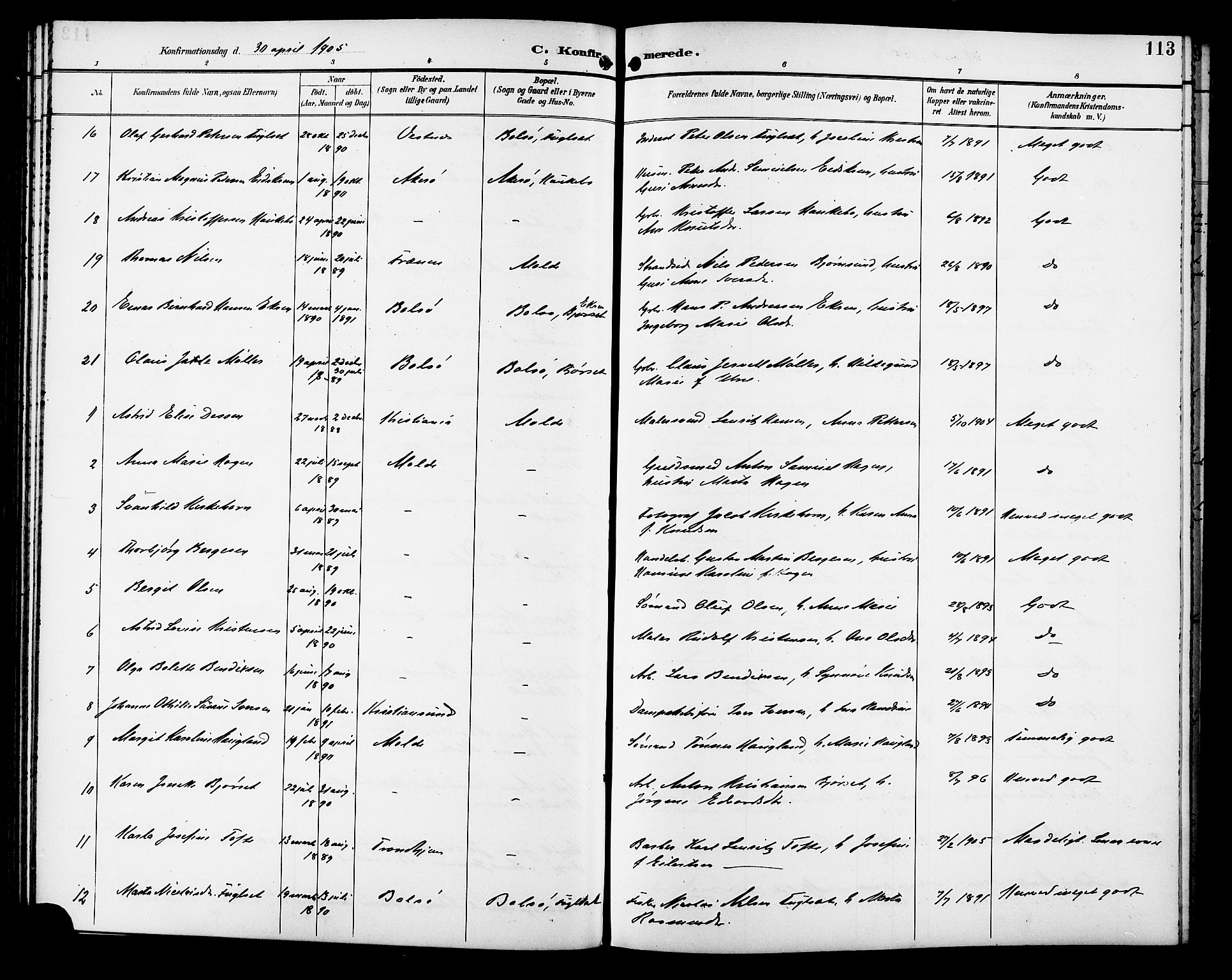 Ministerialprotokoller, klokkerbøker og fødselsregistre - Møre og Romsdal, SAT/A-1454/558/L0702: Parish register (copy) no. 558C03, 1894-1915, p. 113