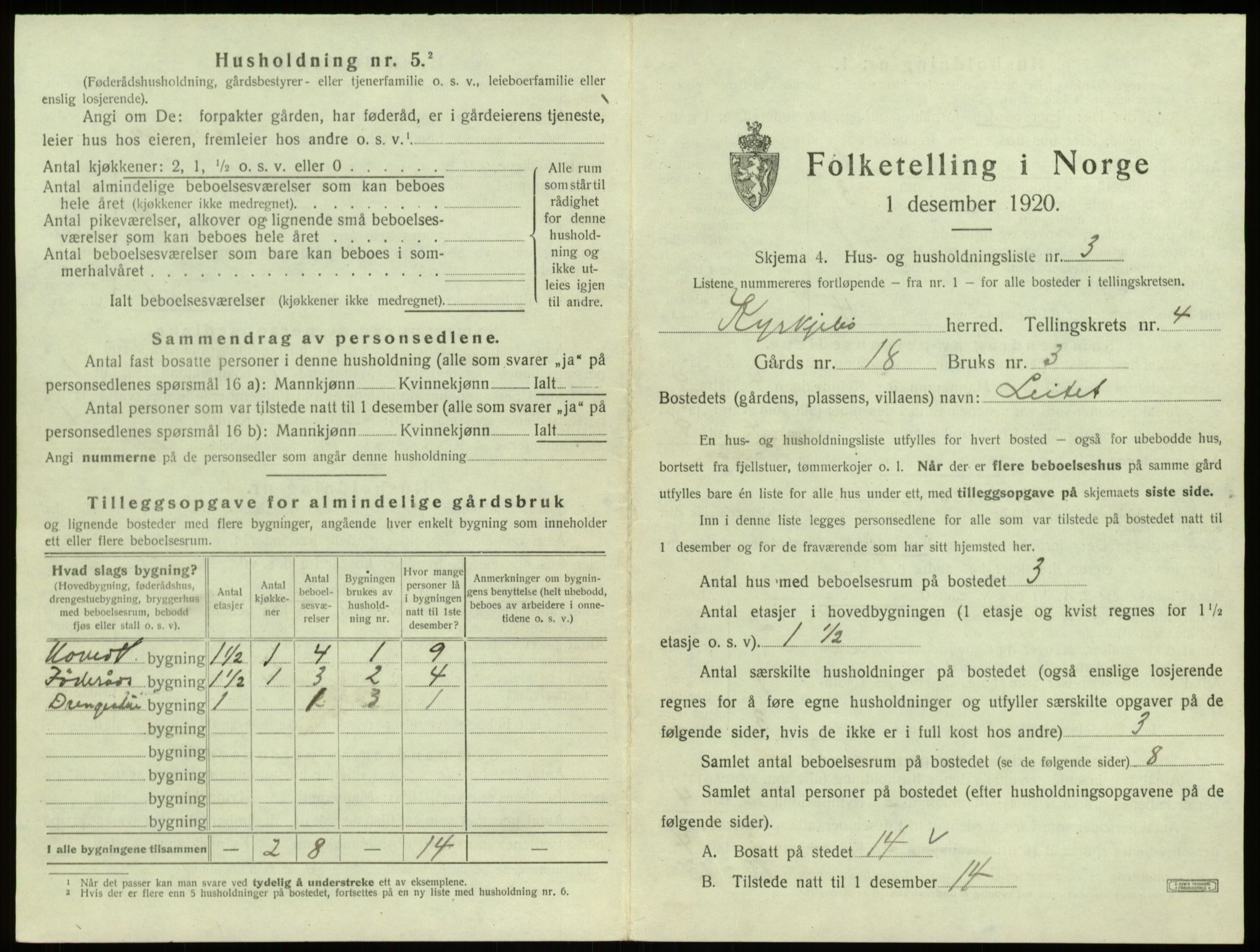 SAB, 1920 census for Kyrkjebø, 1920, p. 158