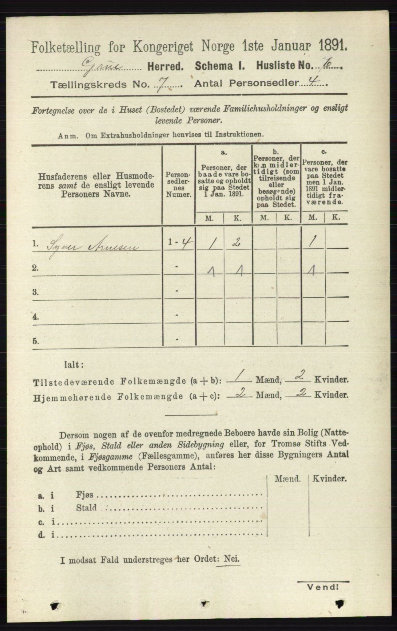 RA, 1891 census for 0423 Grue, 1891, p. 3454