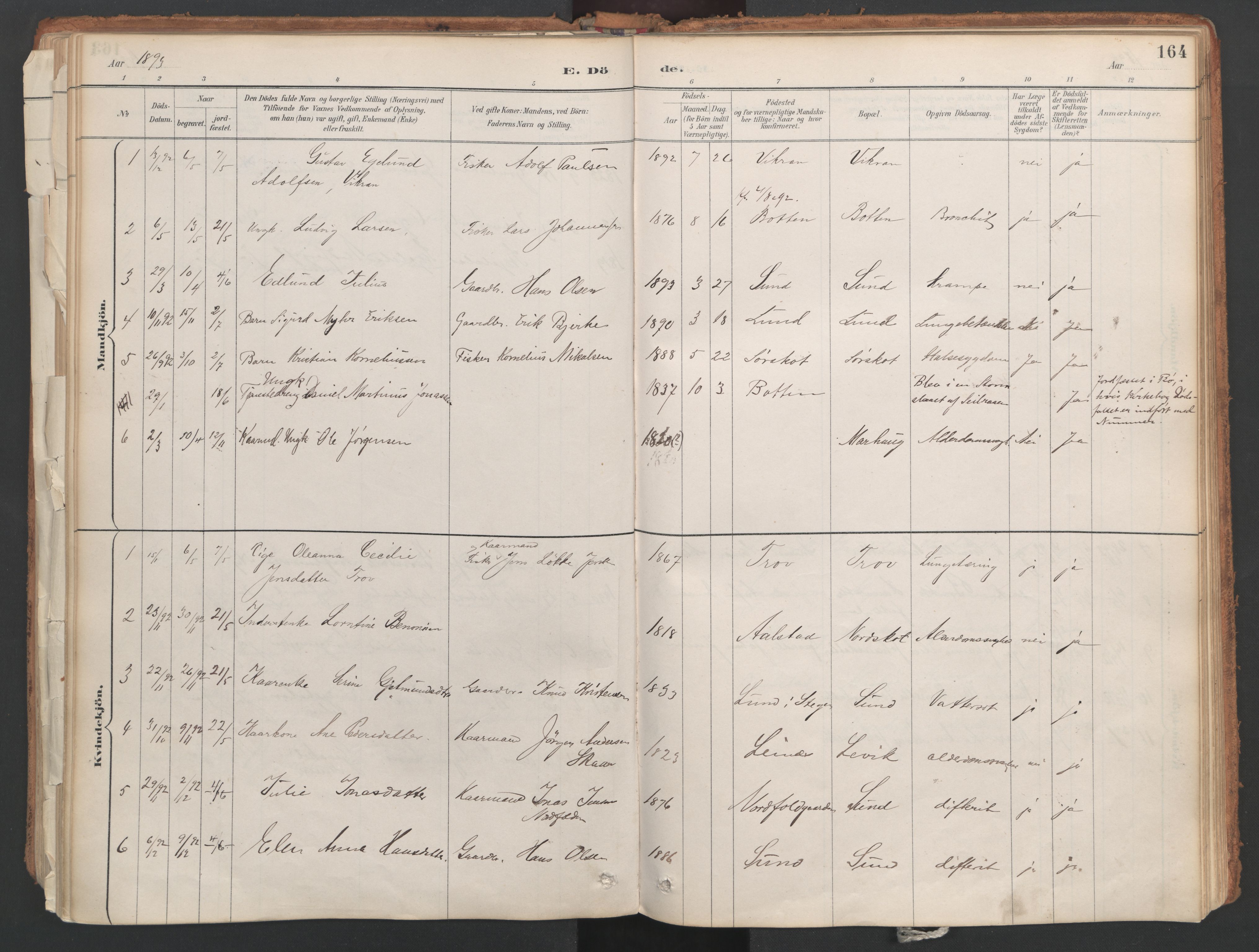 Ministerialprotokoller, klokkerbøker og fødselsregistre - Nordland, AV/SAT-A-1459/857/L0822: Parish register (official) no. 857A02, 1890-1917, p. 164