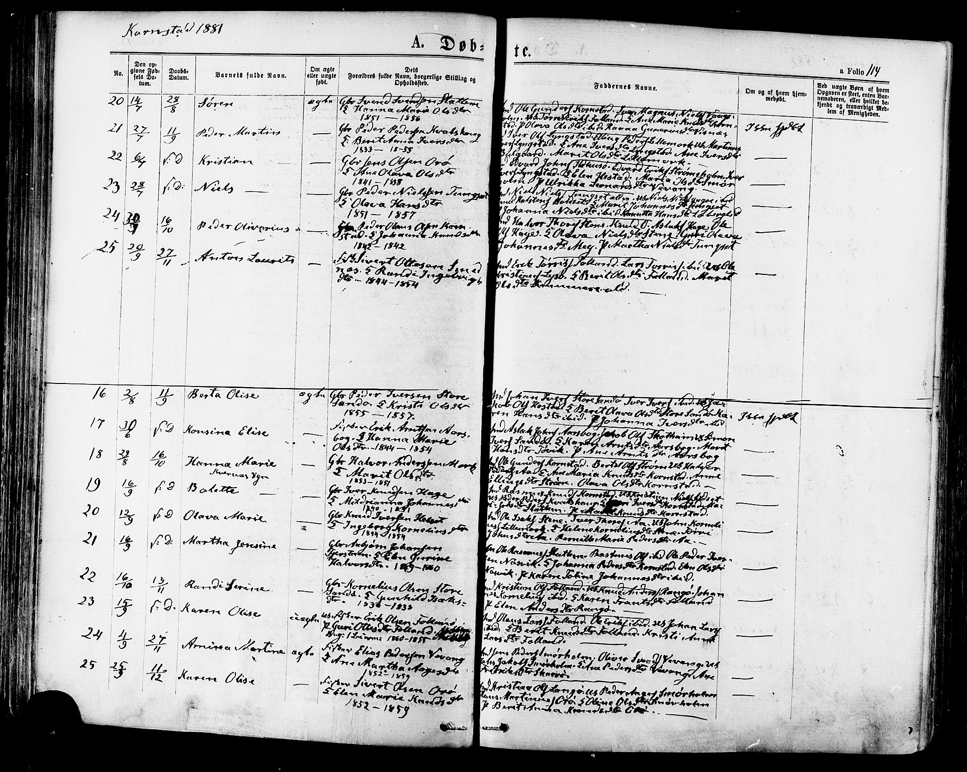 Ministerialprotokoller, klokkerbøker og fødselsregistre - Møre og Romsdal, SAT/A-1454/568/L0806: Parish register (official) no. 568A12 /2, 1878-1884, p. 114
